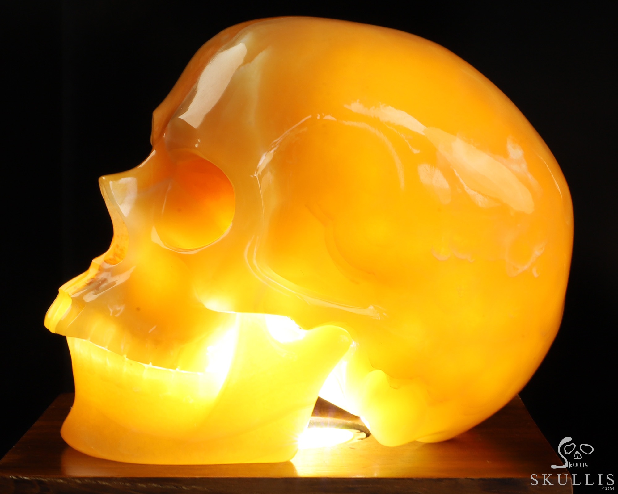 5.9" Beeswax Jade Hand Carved Hollow Detachable Crystal Skull Sculpture with Led Stand, Crystal Healing 5.9" Beeswax Jade Hand Carved Hollow Detachable Crystal Skull Sculpture with Led Stand, Crystal Healing