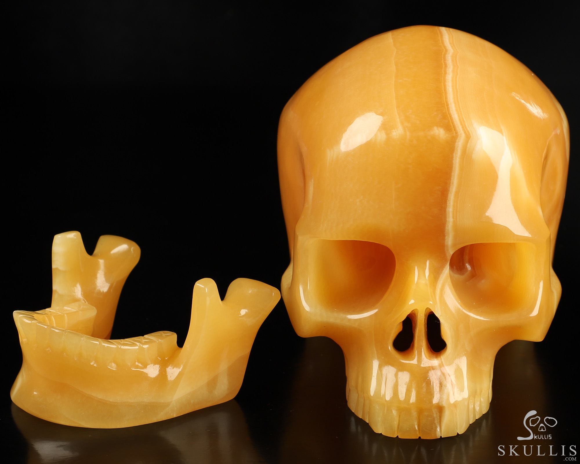 5.9" Beeswax Jade Hand Carved Hollow Detachable Crystal Skull Sculpture with Led Stand, Crystal Healing 5.9" Beeswax Jade Hand Carved Hollow Detachable Crystal Skull Sculpture with Led Stand, Crystal Healing