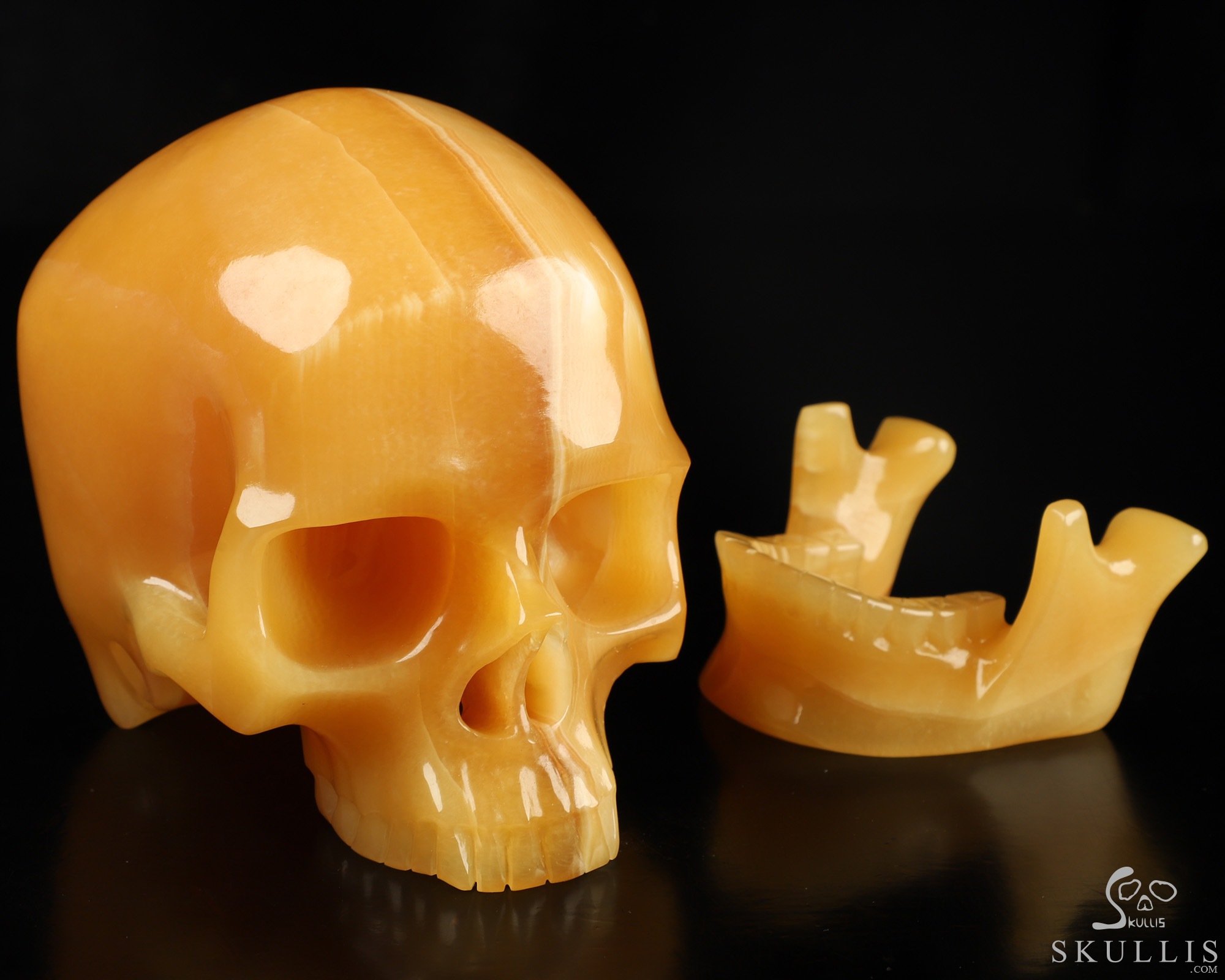 5.9" Beeswax Jade Hand Carved Hollow Detachable Crystal Skull Sculpture with Led Stand, Crystal Healing 5.9" Beeswax Jade Hand Carved Hollow Detachable Crystal Skull Sculpture with Led Stand, Crystal Healing