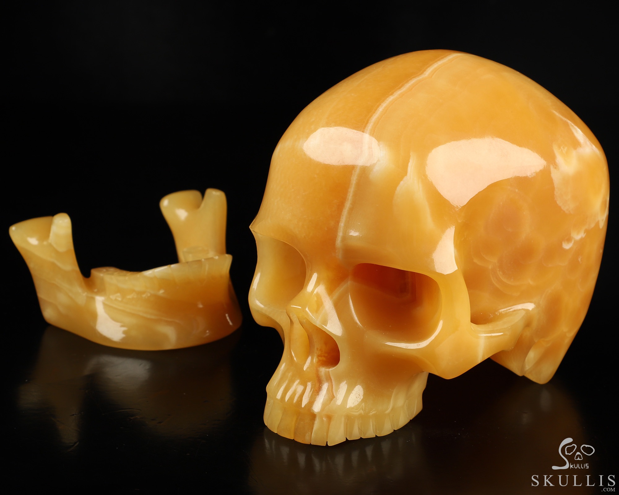 5.9" Beeswax Jade Hand Carved Hollow Detachable Crystal Skull Sculpture with Led Stand, Crystal Healing 5.9" Beeswax Jade Hand Carved Hollow Detachable Crystal Skull Sculpture with Led Stand, Crystal Healing