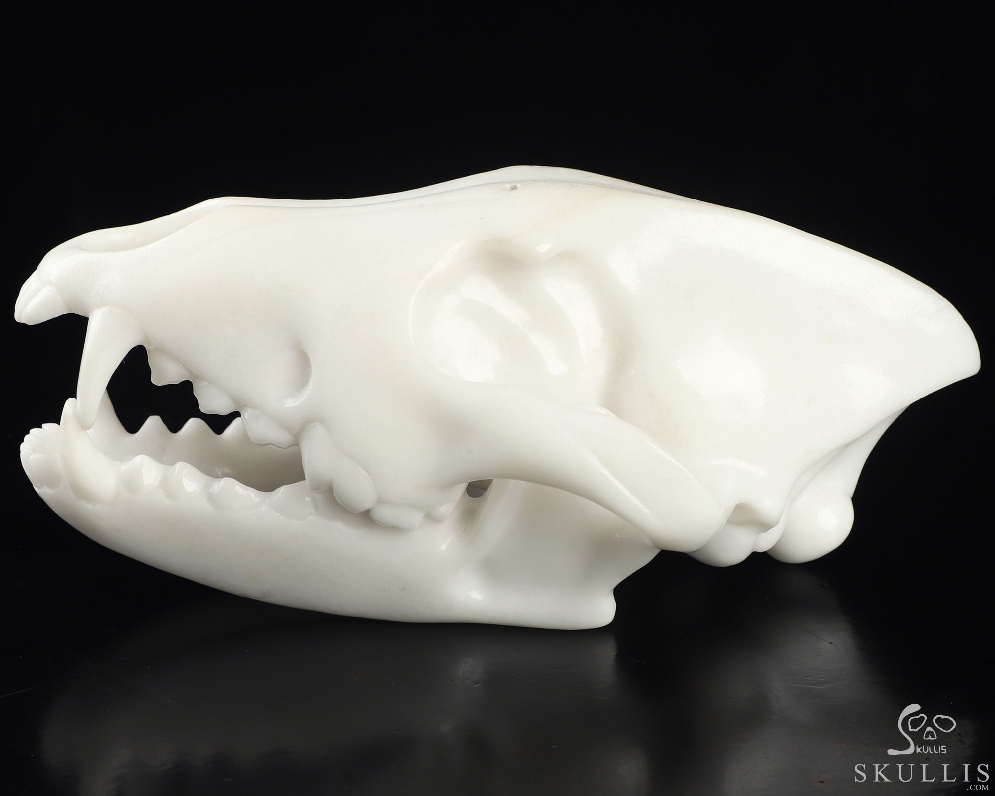 7.5" White Jade Hand Carved Crystal Wolf Skull and Raven with Opal Sculpture, Crystal Healing 7.5" White Jade Hand Carved Crystal Wolf Skull and Raven with Opal Sculpture, Crystal Healing