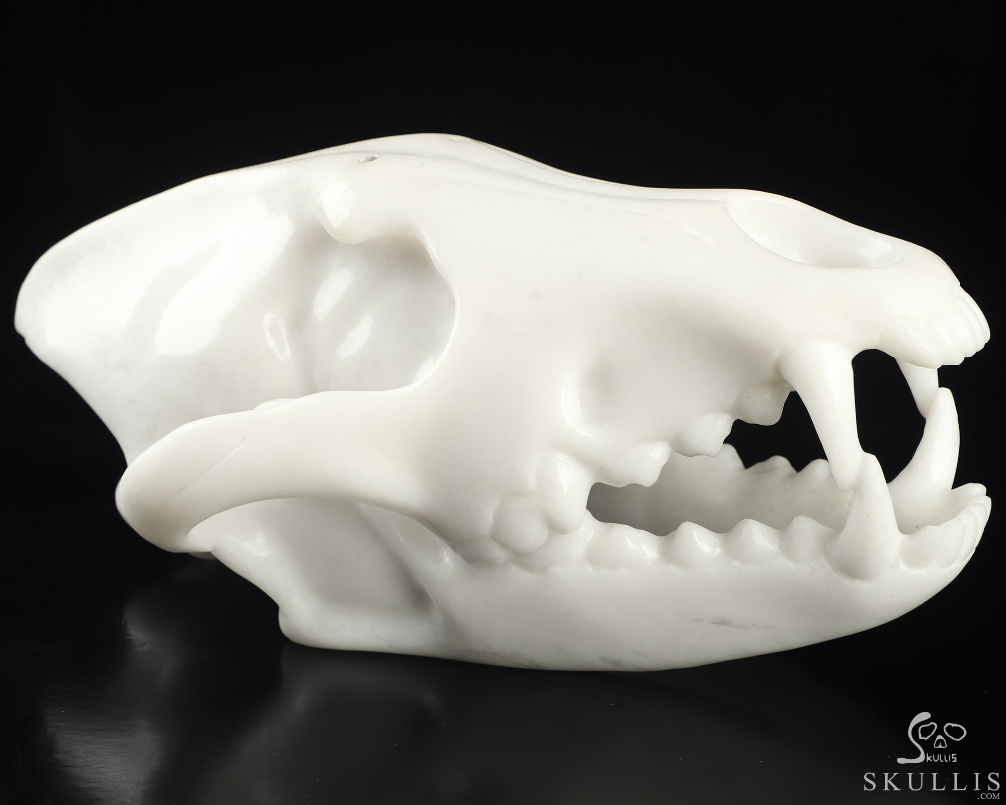 7.5" White Jade Hand Carved Crystal Wolf Skull and Raven with Opal Sculpture, Crystal Healing 7.5" White Jade Hand Carved Crystal Wolf Skull and Raven with Opal Sculpture, Crystal Healing