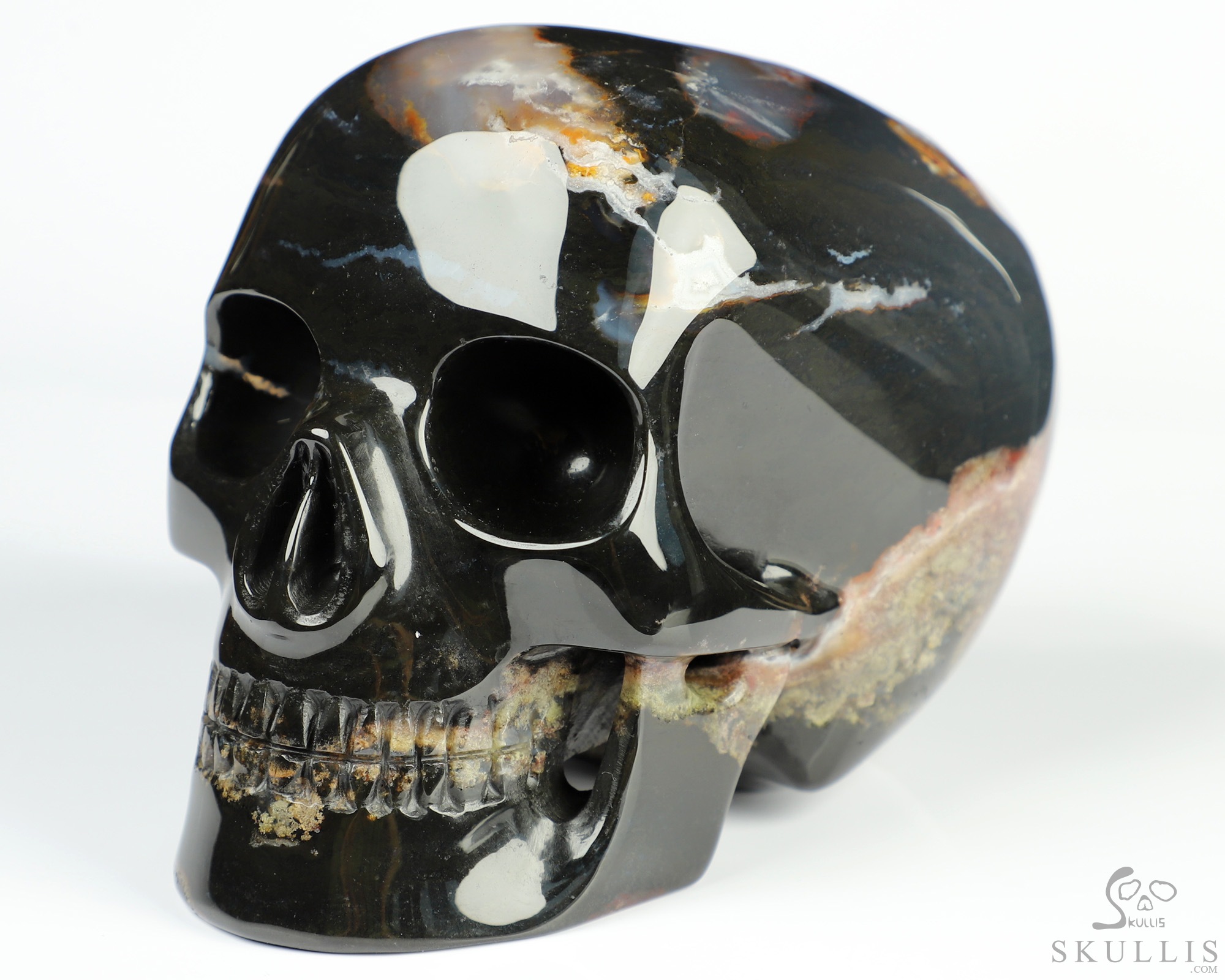 5.1" Black Zebra Agate Hand Carved Mitchell-Hedges Crystal Skull Replica Sculpture, Crystal Healing 5.1" Black Zebra Agate Hand Carved Mitchell-Hedges Crystal Skull Replica Sculpture, Crystal Healing