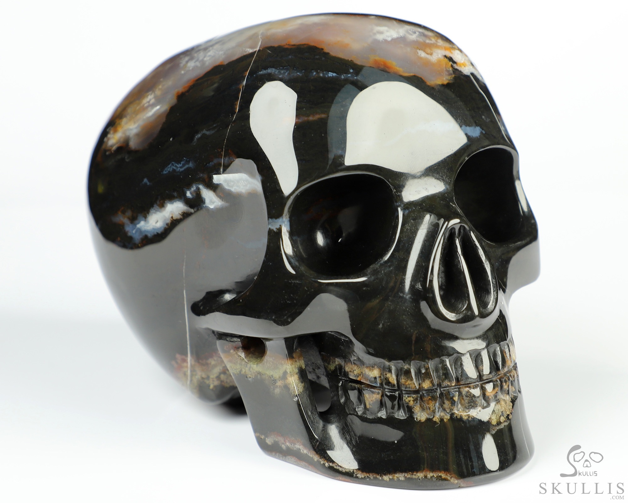 5.1" Black Zebra Agate Hand Carved Mitchell-Hedges Crystal Skull Replica Sculpture, Crystal Healing 5.1" Black Zebra Agate Hand Carved Mitchell-Hedges Crystal Skull Replica Sculpture, Crystal Healing