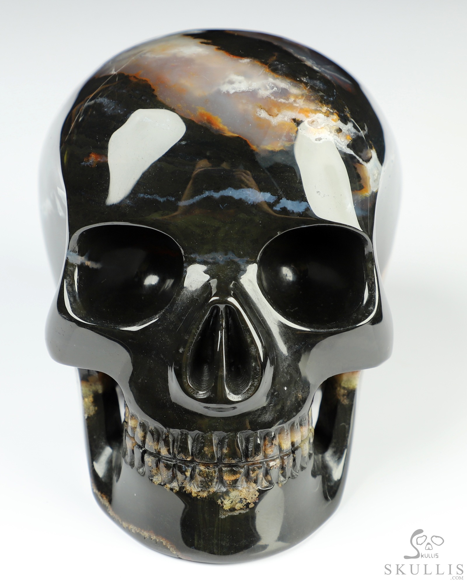 5.1" Black Zebra Agate Hand Carved Mitchell-Hedges Crystal Skull Replica Sculpture, Crystal Healing 5.1" Black Zebra Agate Hand Carved Mitchell-Hedges Crystal Skull Replica Sculpture, Crystal Healing