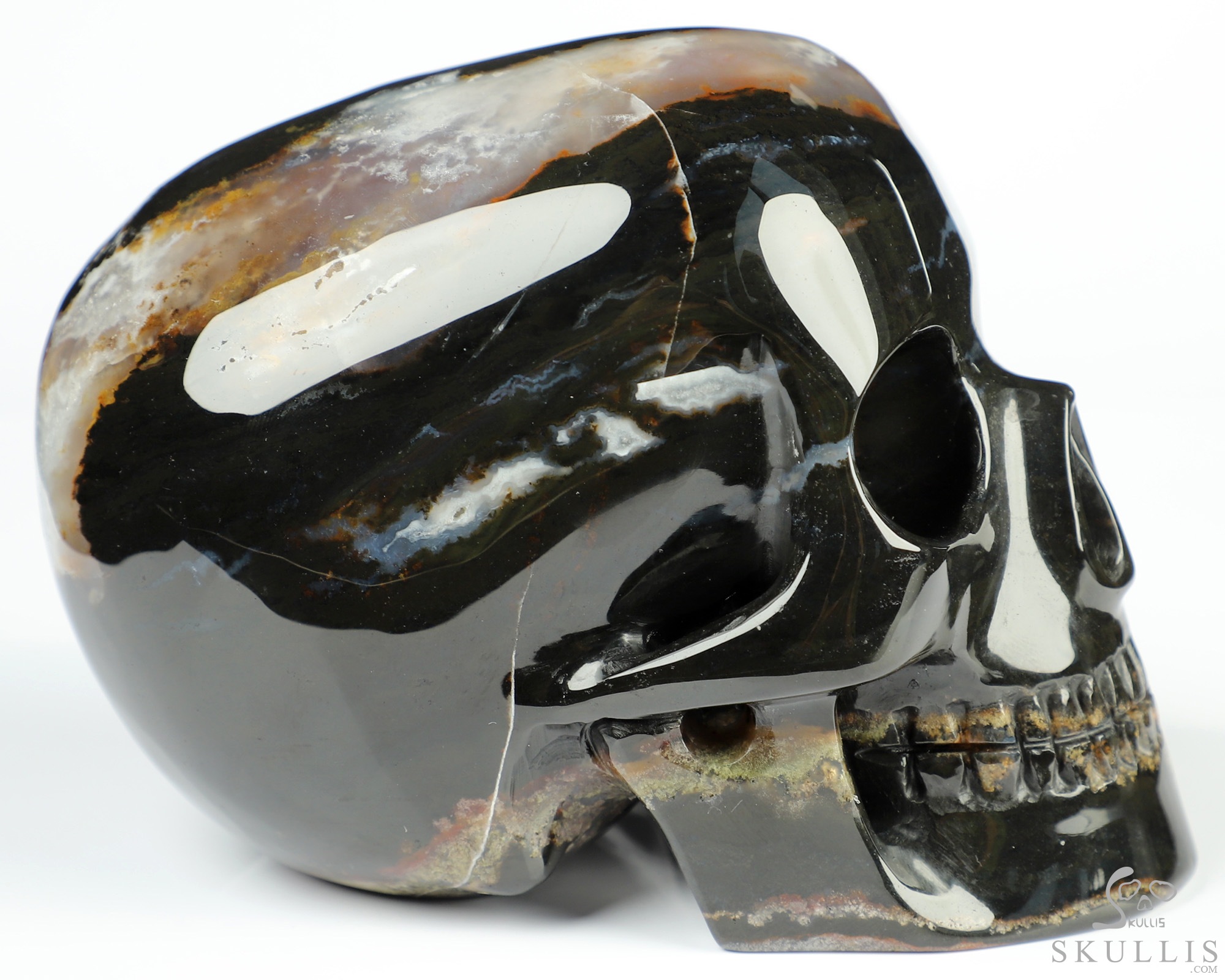 5.1" Black Zebra Agate Hand Carved Mitchell-Hedges Crystal Skull Replica Sculpture, Crystal Healing 5.1" Black Zebra Agate Hand Carved Mitchell-Hedges Crystal Skull Replica Sculpture, Crystal Healing
