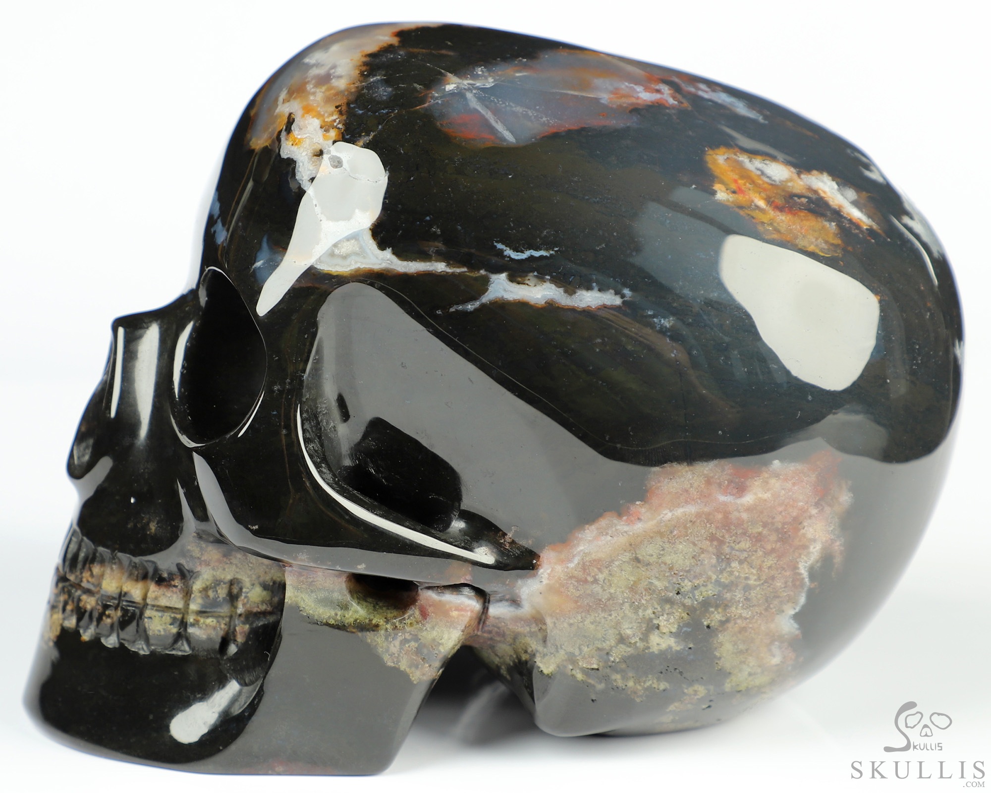 5.1" Black Zebra Agate Hand Carved Mitchell-Hedges Crystal Skull Replica Sculpture, Crystal Healing 5.1" Black Zebra Agate Hand Carved Mitchell-Hedges Crystal Skull Replica Sculpture, Crystal Healing
