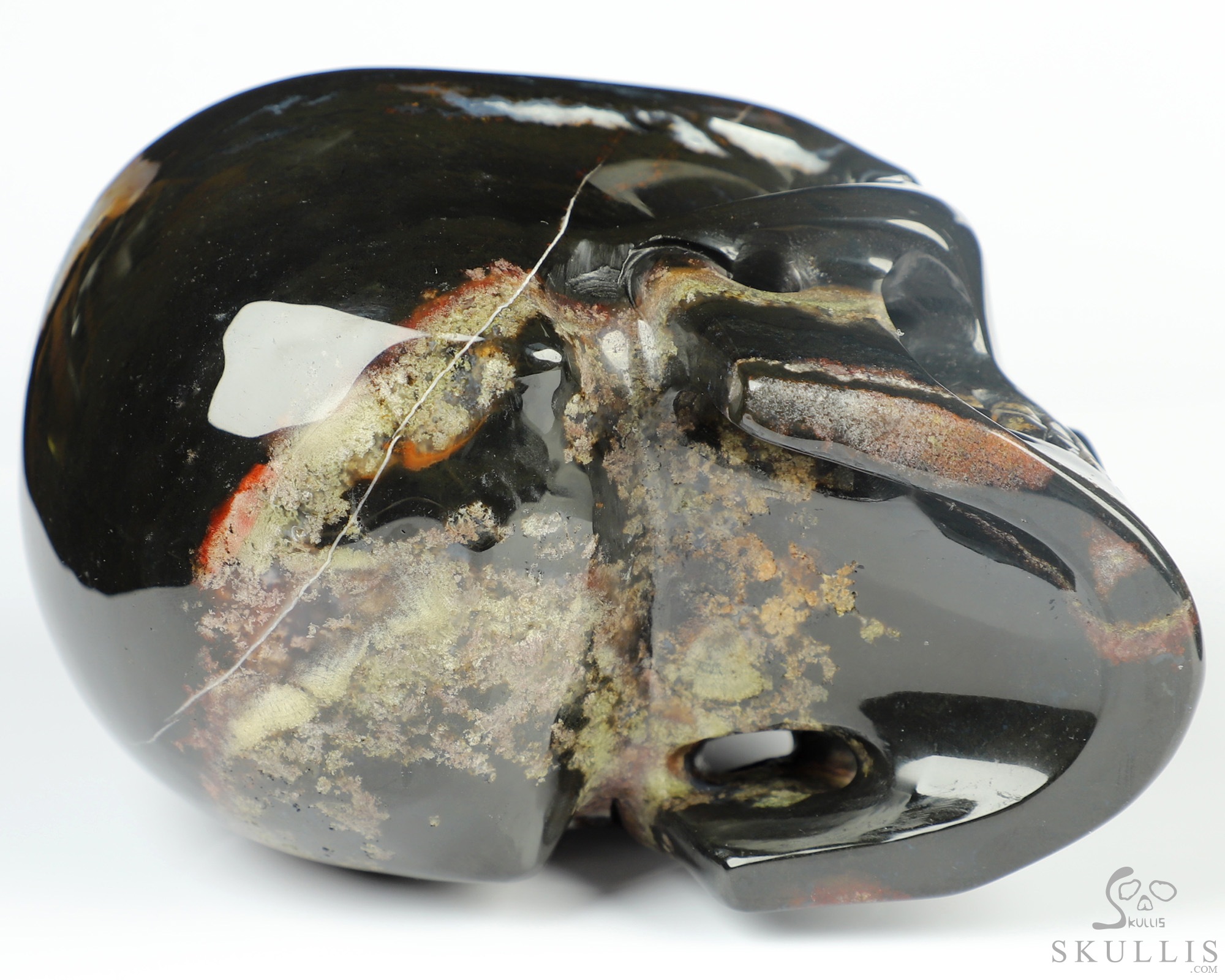 5.1" Black Zebra Agate Hand Carved Mitchell-Hedges Crystal Skull Replica Sculpture, Crystal Healing 5.1" Black Zebra Agate Hand Carved Mitchell-Hedges Crystal Skull Replica Sculpture, Crystal Healing