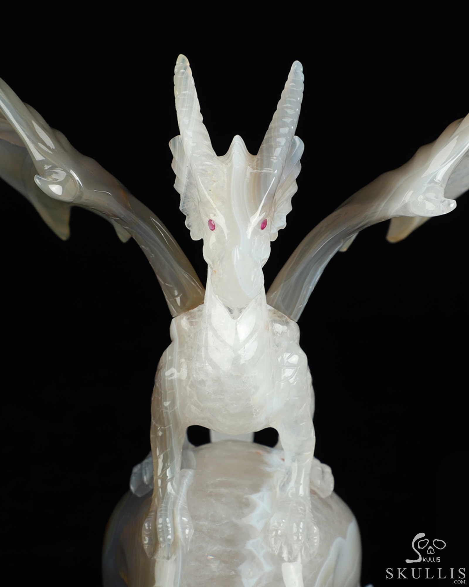 9.8" Premium Brazilian Agate Hand Carved Crystal Skull and Dragon Fine Art Sculpture, Detachable Wings, Ruby Eyes, Crystal Healing 9.8" Premium Brazilian Agate Hand Carved Crystal Skull and Dragon Fine Art Sculpture, Detachable Wings, Ruby Eyes, Crystal Healing