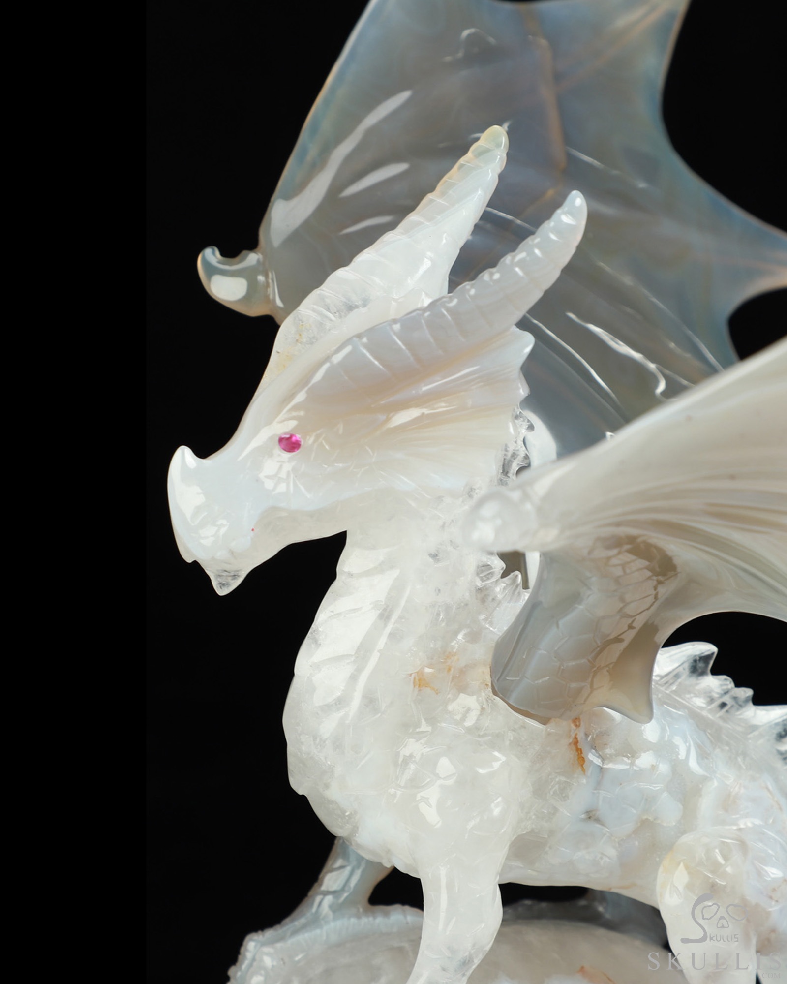 9.8" Premium Brazilian Agate Hand Carved Crystal Skull and Dragon Fine Art Sculpture, Detachable Wings, Ruby Eyes, Crystal Healing 9.8" Premium Brazilian Agate Hand Carved Crystal Skull and Dragon Fine Art Sculpture, Detachable Wings, Ruby Eyes, Crystal Healing