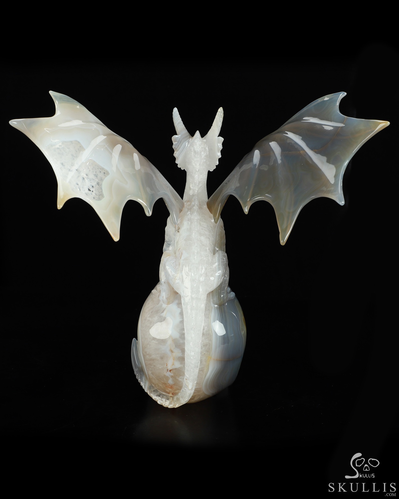 9.8" Premium Brazilian Agate Hand Carved Crystal Skull and Dragon Fine Art Sculpture, Detachable Wings, Ruby Eyes, Crystal Healing 9.8" Premium Brazilian Agate Hand Carved Crystal Skull and Dragon Fine Art Sculpture, Detachable Wings, Ruby Eyes, Crystal Healing