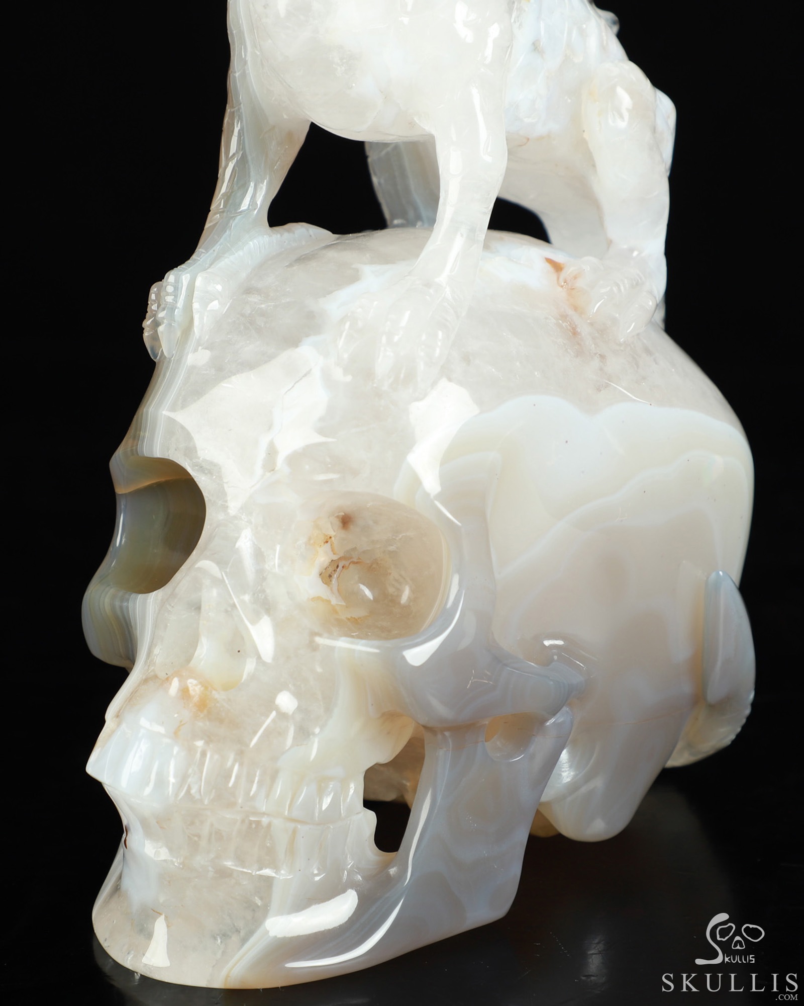 9.8" Premium Brazilian Agate Hand Carved Crystal Skull and Dragon Fine Art Sculpture, Detachable Wings, Ruby Eyes, Crystal Healing 9.8" Premium Brazilian Agate Hand Carved Crystal Skull and Dragon Fine Art Sculpture, Detachable Wings, Ruby Eyes, Crystal Healing