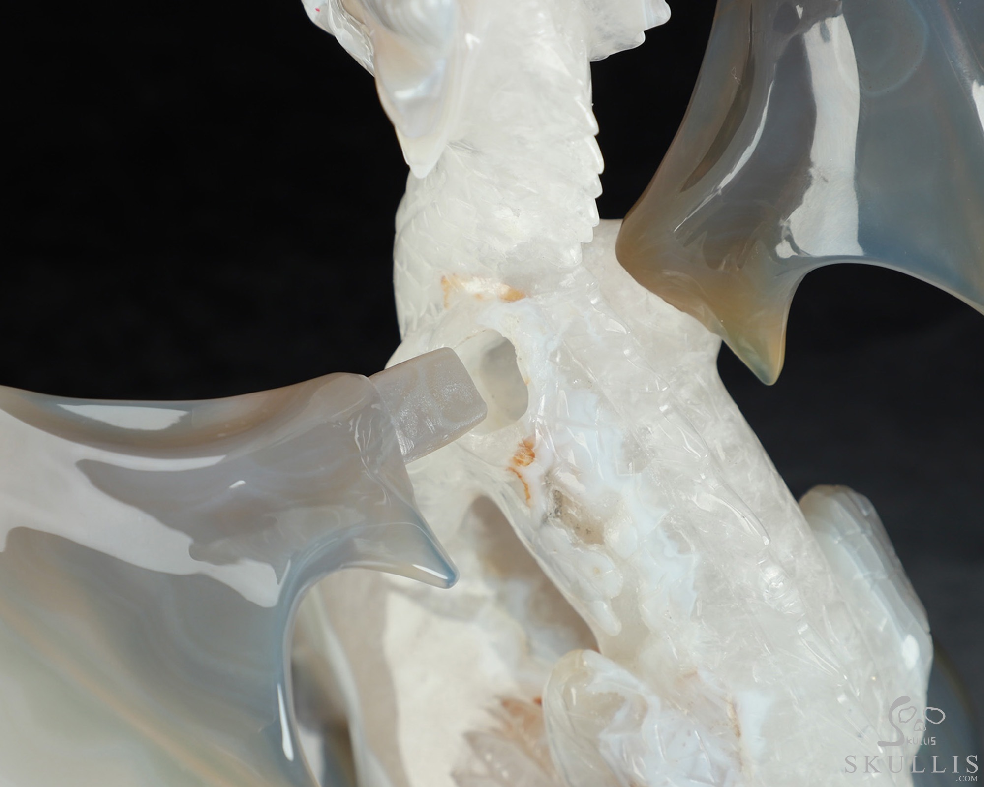 9.8" Premium Brazilian Agate Hand Carved Crystal Skull and Dragon Fine Art Sculpture, Detachable Wings, Ruby Eyes, Crystal Healing 9.8" Premium Brazilian Agate Hand Carved Crystal Skull and Dragon Fine Art Sculpture, Detachable Wings, Ruby Eyes, Crystal Healing