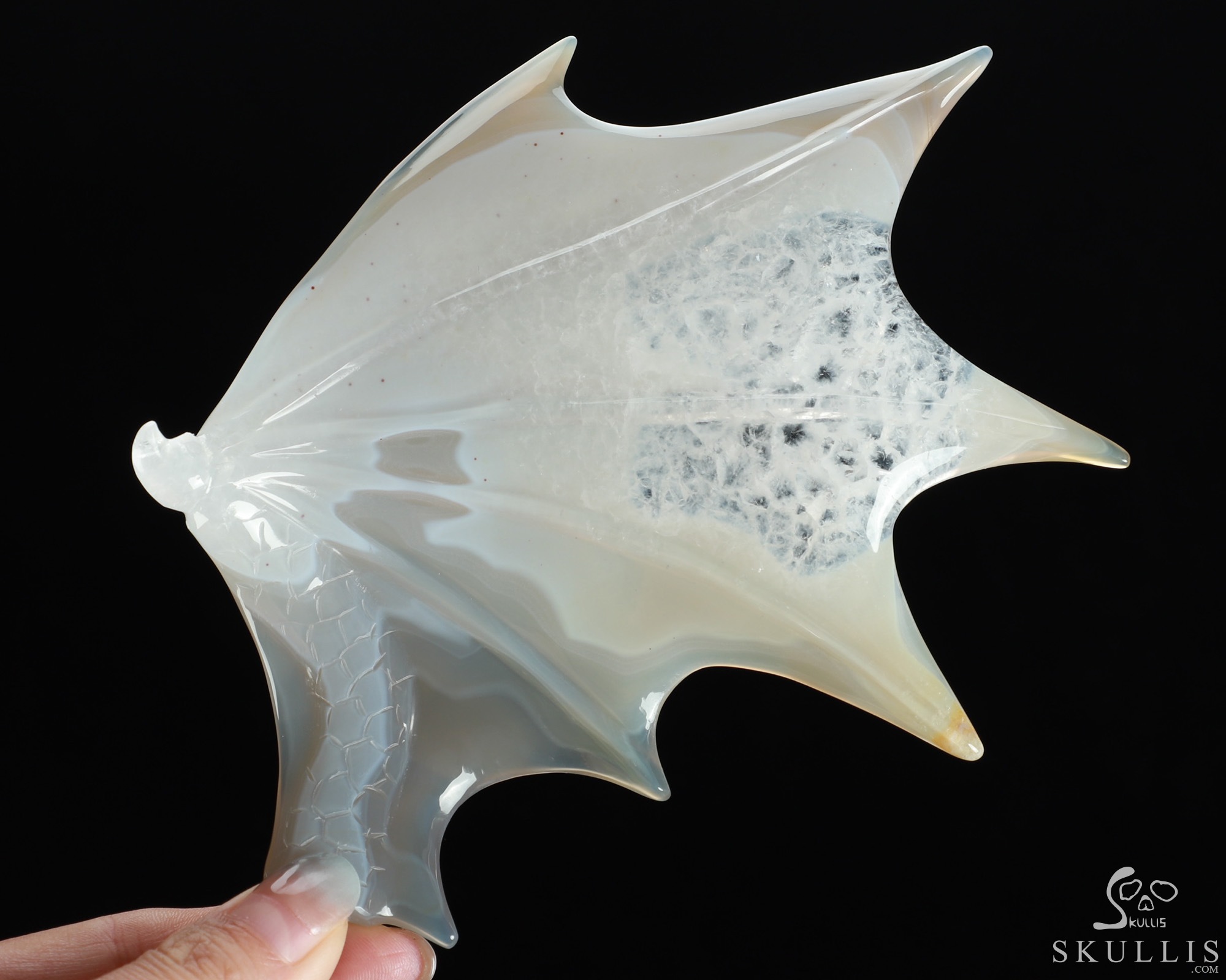 9.8" Premium Brazilian Agate Hand Carved Crystal Skull and Dragon Fine Art Sculpture, Detachable Wings, Ruby Eyes, Crystal Healing 9.8" Premium Brazilian Agate Hand Carved Crystal Skull and Dragon Fine Art Sculpture, Detachable Wings, Ruby Eyes, Crystal Healing