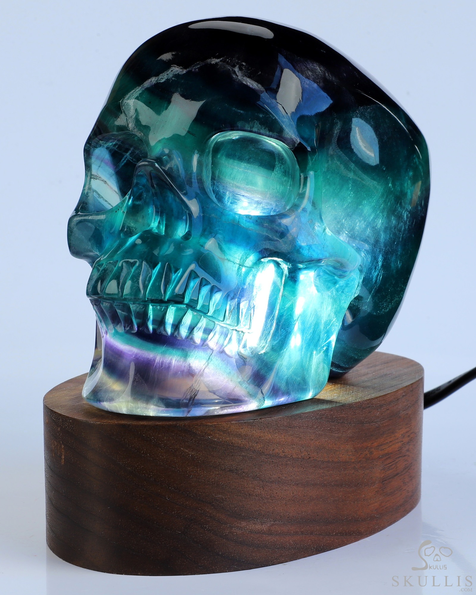 5.1" Fluorite Hand Carved Hollow Crystal Skull Lamp/Light with Led Stand, Crystal Healing 5.1" Fluorite Hand Carved Hollow Crystal Skull Lamp/Light with Led Stand, Crystal Healing