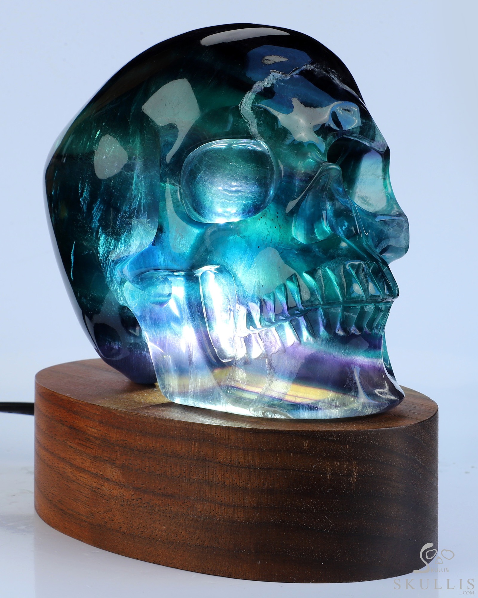 5.1" Fluorite Hand Carved Hollow Crystal Skull Lamp/Light with Led Stand, Crystal Healing 5.1" Fluorite Hand Carved Hollow Crystal Skull Lamp/Light with Led Stand, Crystal Healing