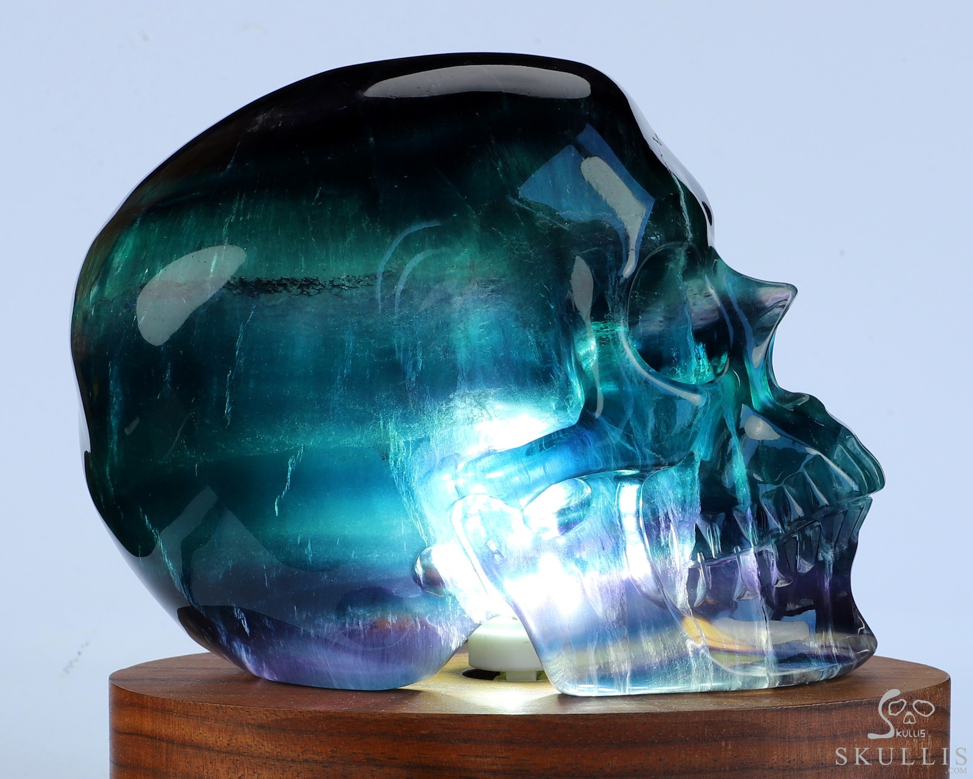 5.1" Fluorite Hand Carved Hollow Crystal Skull Lamp/Light with Led Stand, Crystal Healing 5.1" Fluorite Hand Carved Hollow Crystal Skull Lamp/Light with Led Stand, Crystal Healing
