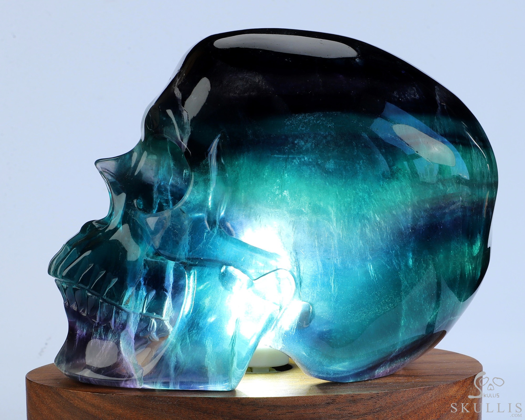 5.1" Fluorite Hand Carved Hollow Crystal Skull Lamp/Light with Led Stand, Crystal Healing 5.1" Fluorite Hand Carved Hollow Crystal Skull Lamp/Light with Led Stand, Crystal Healing