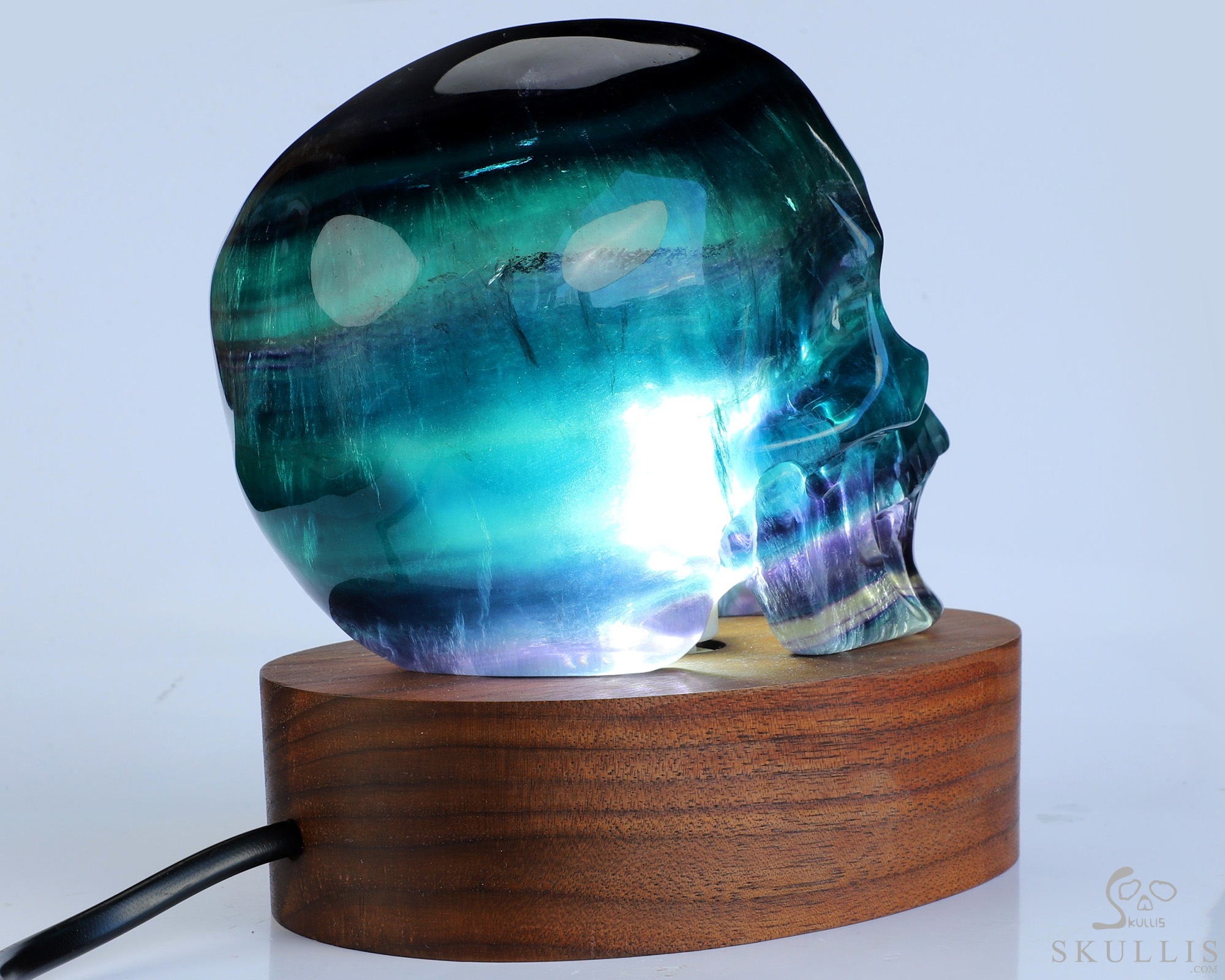 5.1" Fluorite Hand Carved Hollow Crystal Skull Lamp/Light with Led Stand, Crystal Healing 5.1" Fluorite Hand Carved Hollow Crystal Skull Lamp/Light with Led Stand, Crystal Healing