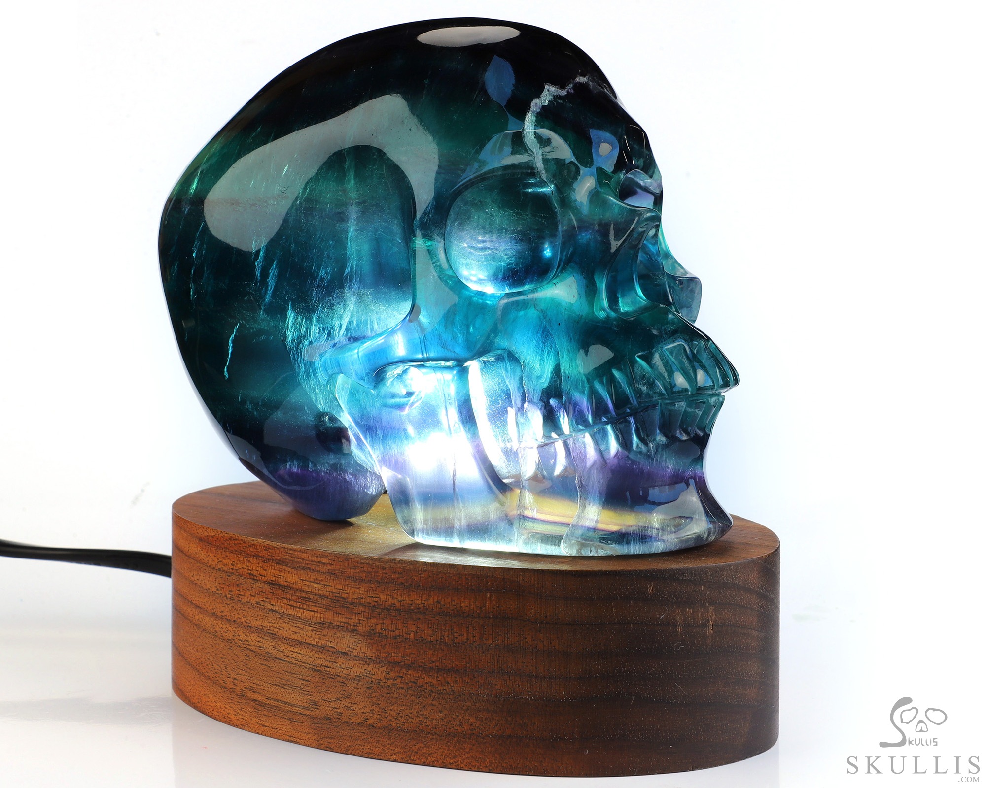 5.1" Fluorite Hand Carved Hollow Crystal Skull Lamp/Light with Led Stand, Crystal Healing 5.1" Fluorite Hand Carved Hollow Crystal Skull Lamp/Light with Led Stand, Crystal Healing