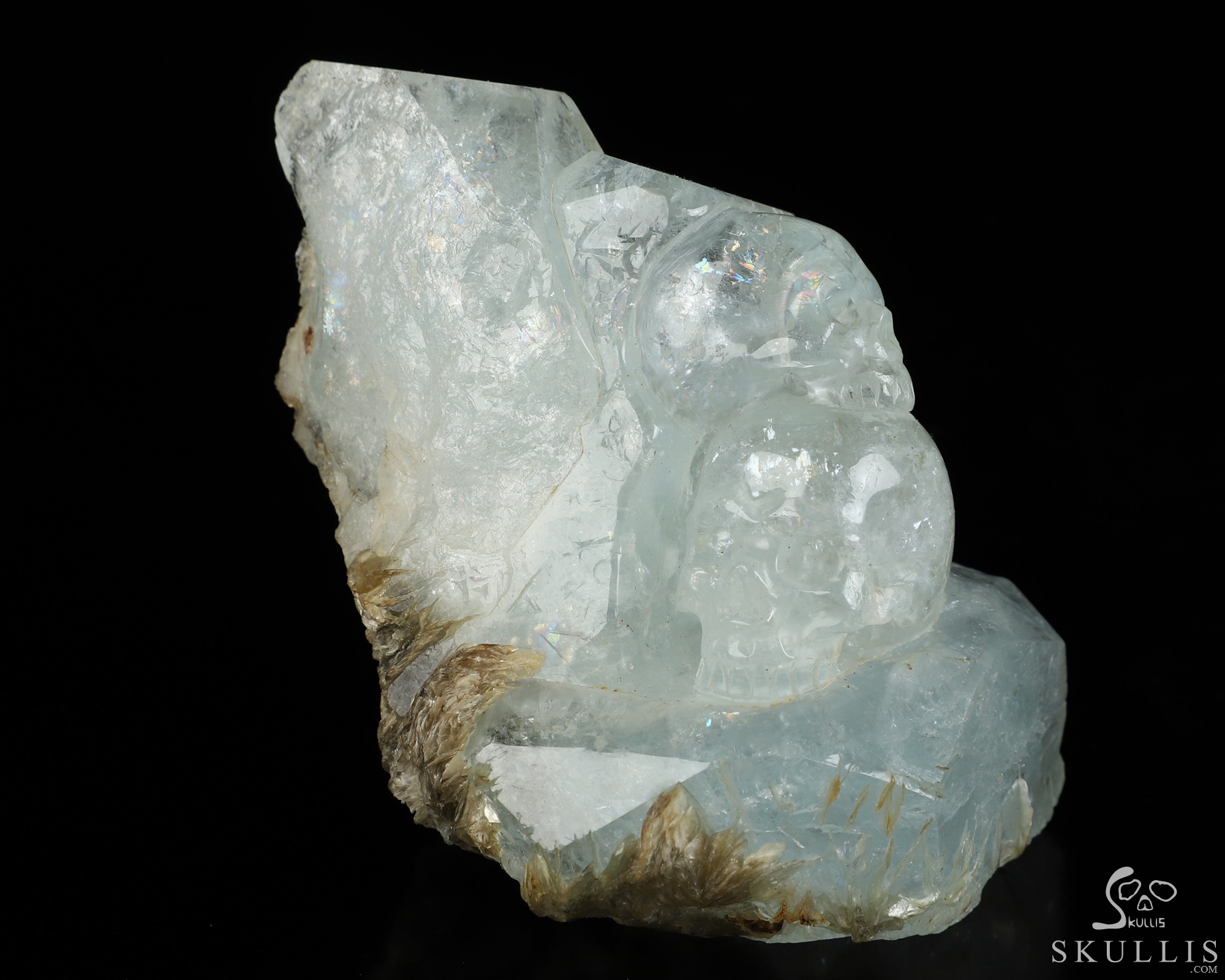 Gemstone 2.7" Aquamarine Hand Carved Crystal Skull Fine Art Sculpture, Crystal Healing Gemstone 2.7" Aquamarine Hand Carved Crystal Skull Fine Art Sculpture, Crystal Healing