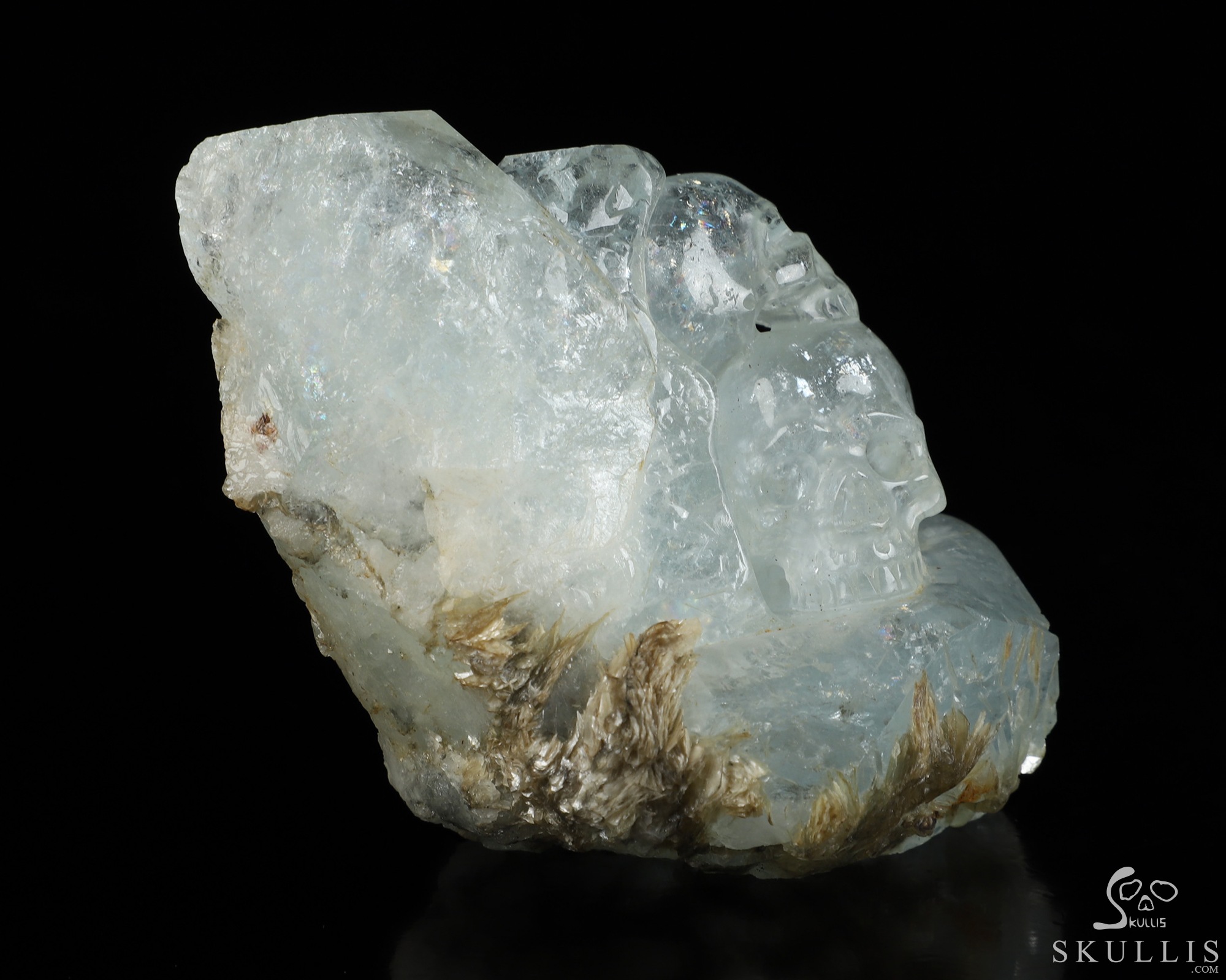 Gemstone 2.7" Aquamarine Hand Carved Crystal Skull Fine Art Sculpture, Crystal Healing Gemstone 2.7" Aquamarine Hand Carved Crystal Skull Fine Art Sculpture, Crystal Healing