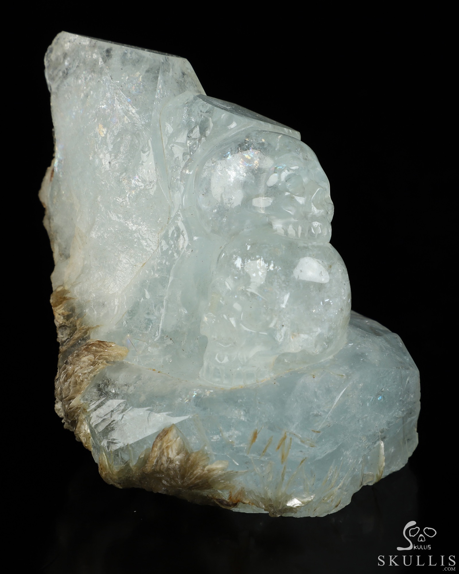 Gemstone 2.7" Aquamarine Hand Carved Crystal Skull Fine Art Sculpture, Crystal Healing Gemstone 2.7" Aquamarine Hand Carved Crystal Skull Fine Art Sculpture, Crystal Healing