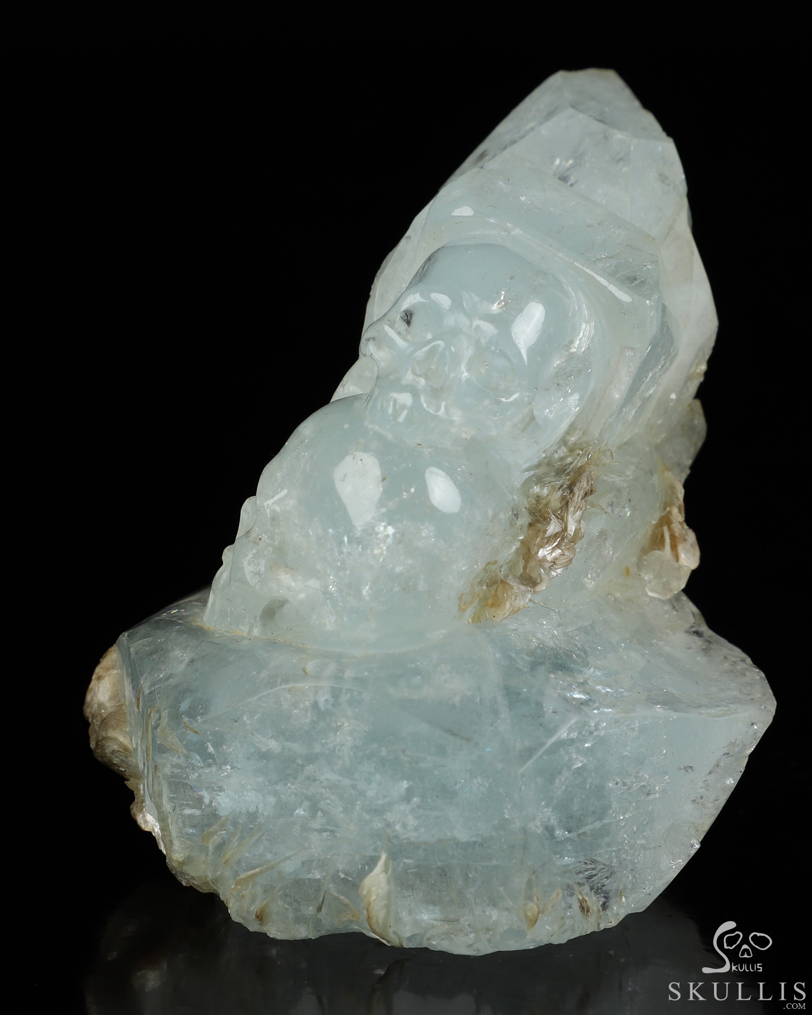 Gemstone 2.7" Aquamarine Hand Carved Crystal Skull Fine Art Sculpture, Crystal Healing Gemstone 2.7" Aquamarine Hand Carved Crystal Skull Fine Art Sculpture, Crystal Healing