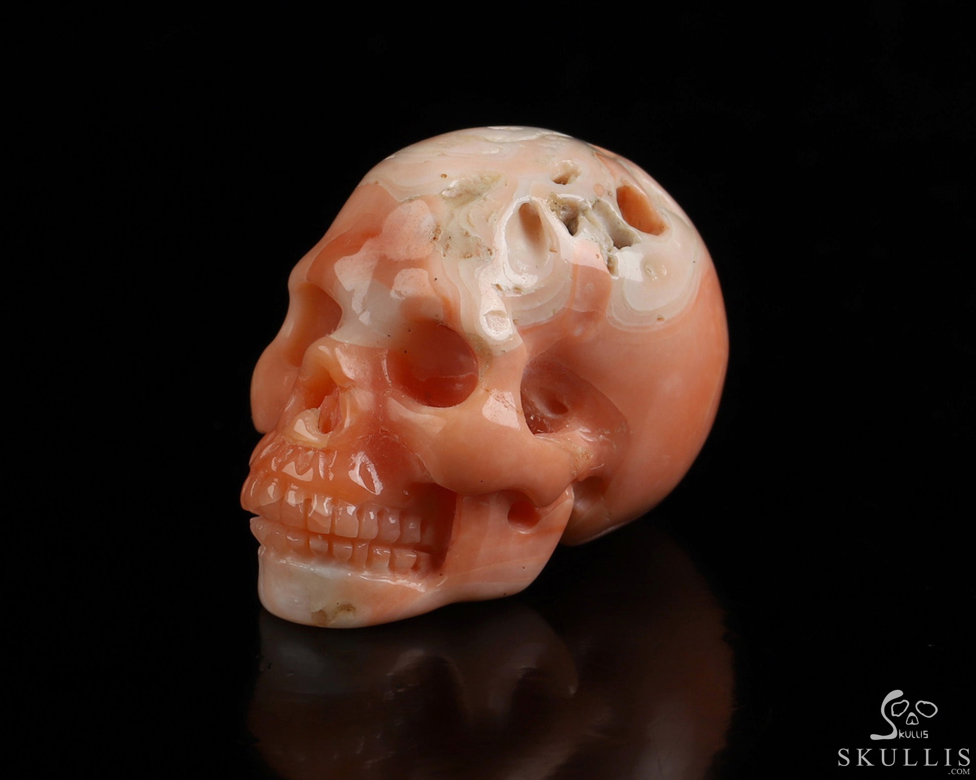 1.1" Pink Coral Hand Carved Crystal Skull, Realistic, Crystal Healing 1.1" Pink Coral Hand Carved Crystal Skull, Realistic, Crystal Healing