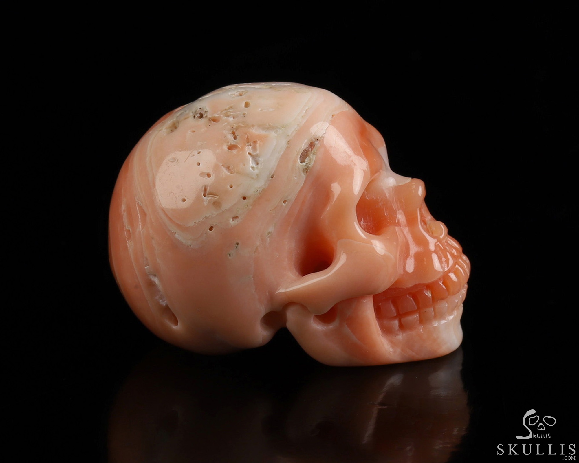 1.1" Pink Coral Hand Carved Crystal Skull, Realistic, Crystal Healing 1.1" Pink Coral Hand Carved Crystal Skull, Realistic, Crystal Healing