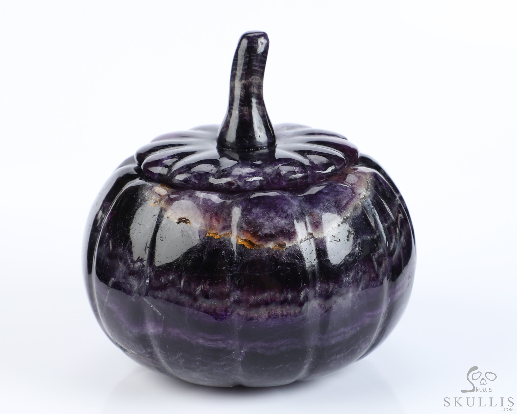 4.0" Fluorite Hand Carved Hollow Pumpkin Crystal Skull Sculpture, Crystal Healing 4.0" Fluorite Hand Carved Hollow Pumpkin Crystal Skull Sculpture, Crystal Healing
