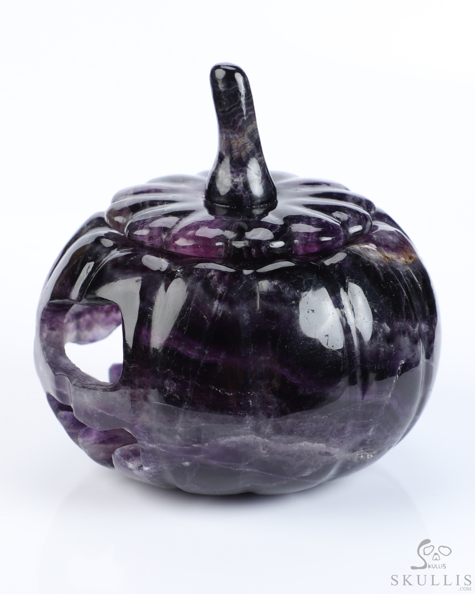 4.0" Fluorite Hand Carved Hollow Pumpkin Crystal Skull Sculpture, Crystal Healing 4.0" Fluorite Hand Carved Hollow Pumpkin Crystal Skull Sculpture, Crystal Healing