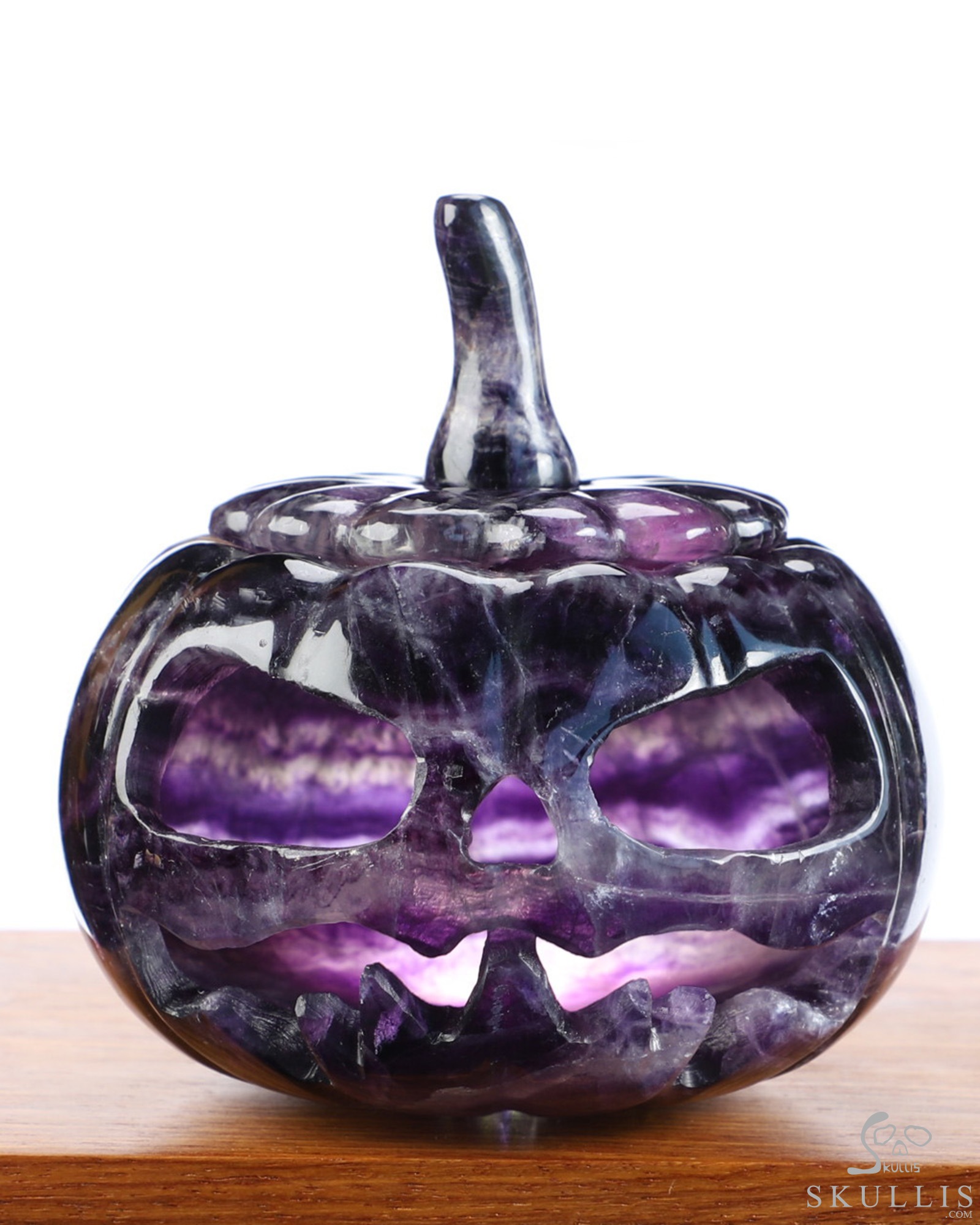 4.0" Fluorite Hand Carved Hollow Pumpkin Crystal Skull Sculpture, Crystal Healing 4.0" Fluorite Hand Carved Hollow Pumpkin Crystal Skull Sculpture, Crystal Healing