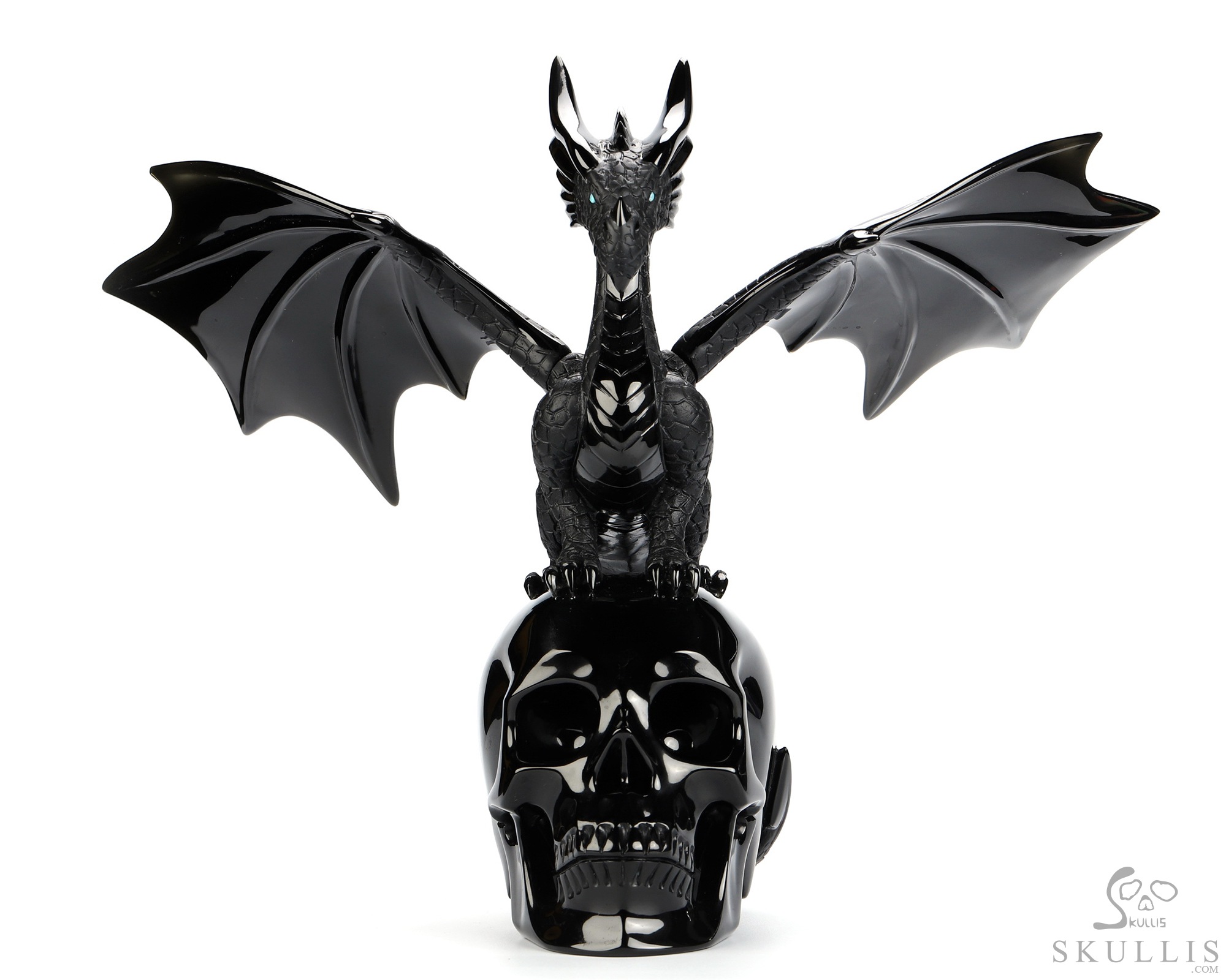 11.8" Black Obsidian Hand Carved Crystal Skull and Dragon, Detachable Wings, Fine Art Sculpture, Crystal Healing 11.8" Black Obsidian Hand Carved Crystal Skull and Dragon, Detachable Wings, Fine Art Sculpture, Crystal Healing