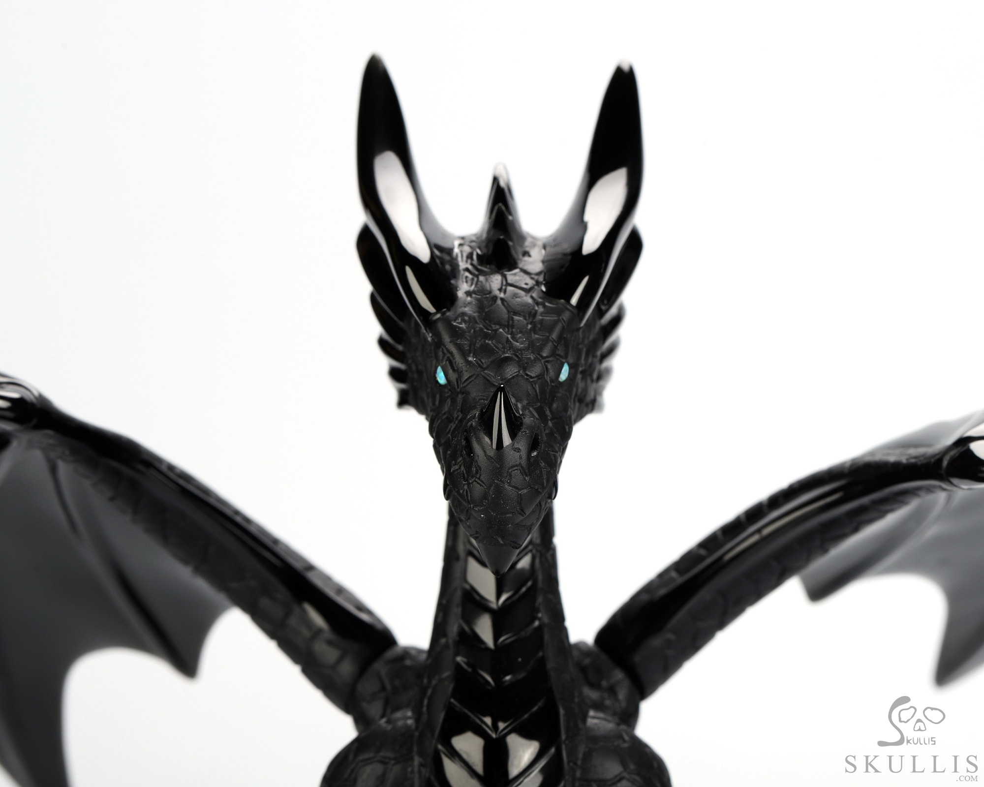 11.8" Black Obsidian Hand Carved Crystal Skull and Dragon, Detachable Wings, Fine Art Sculpture, Crystal Healing 11.8" Black Obsidian Hand Carved Crystal Skull and Dragon, Detachable Wings, Fine Art Sculpture, Crystal Healing