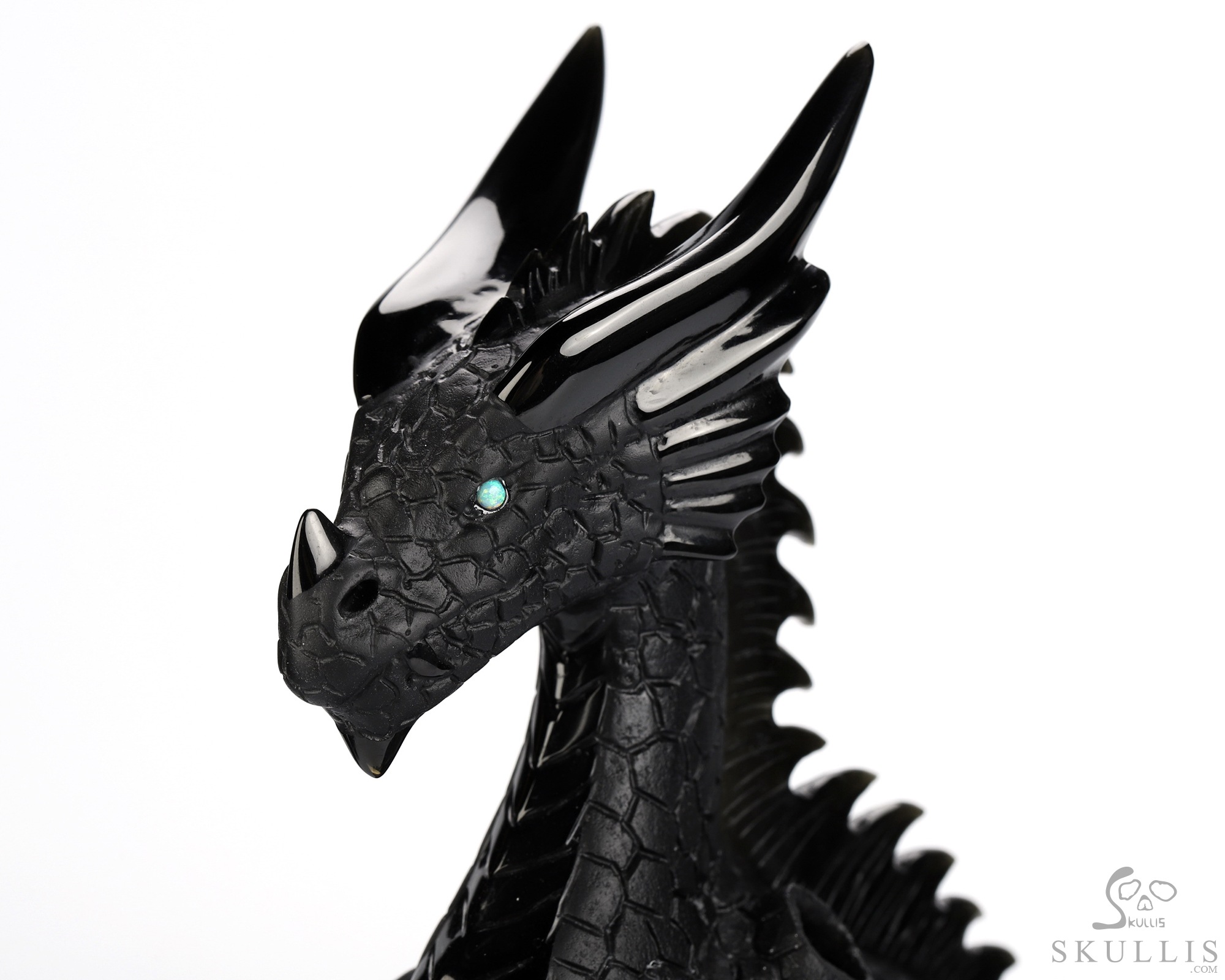 11.8" Black Obsidian Hand Carved Crystal Skull and Dragon, Detachable Wings, Fine Art Sculpture, Crystal Healing 11.8" Black Obsidian Hand Carved Crystal Skull and Dragon, Detachable Wings, Fine Art Sculpture, Crystal Healing