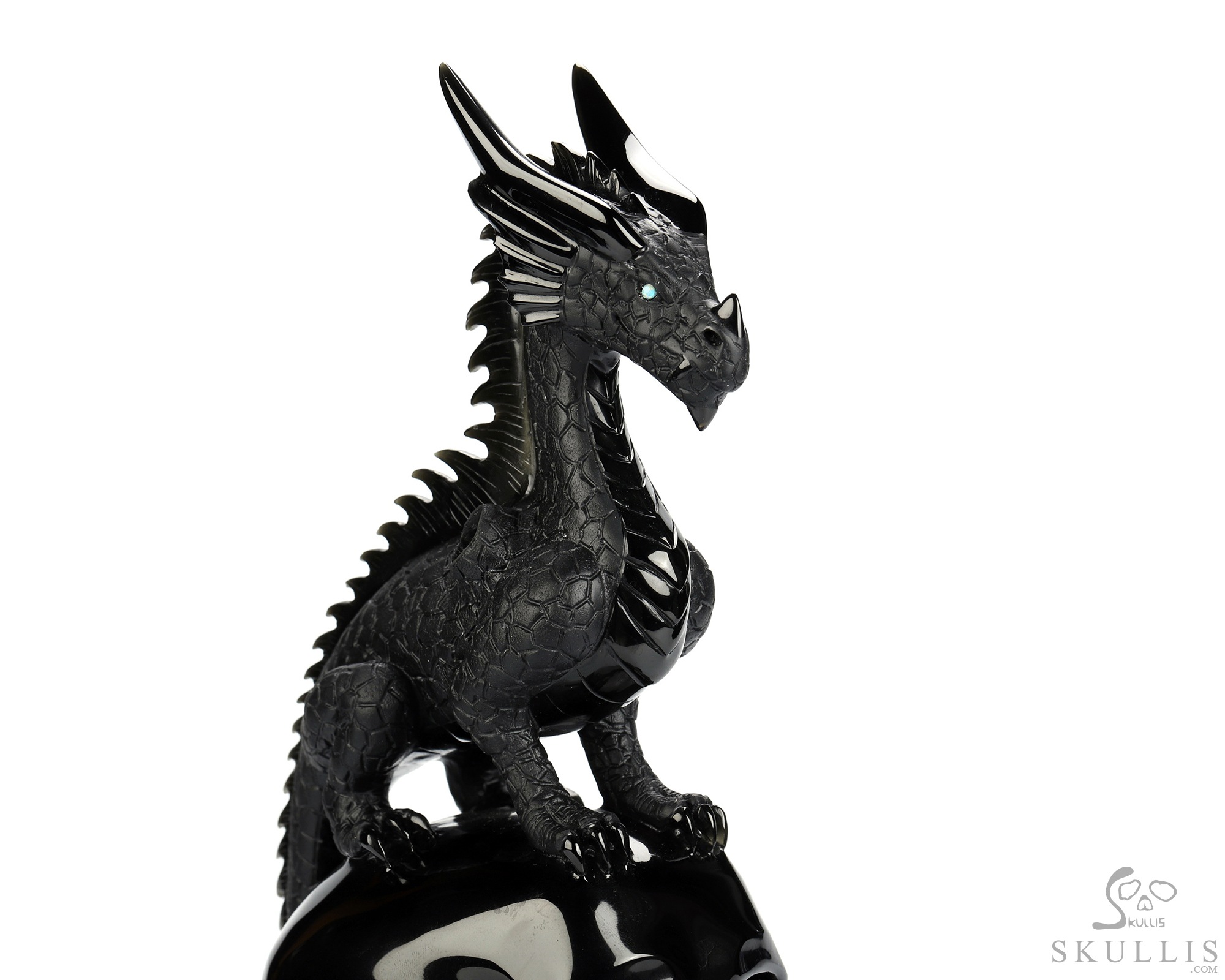 11.8" Black Obsidian Hand Carved Crystal Skull and Dragon, Detachable Wings, Fine Art Sculpture, Crystal Healing 11.8" Black Obsidian Hand Carved Crystal Skull and Dragon, Detachable Wings, Fine Art Sculpture, Crystal Healing