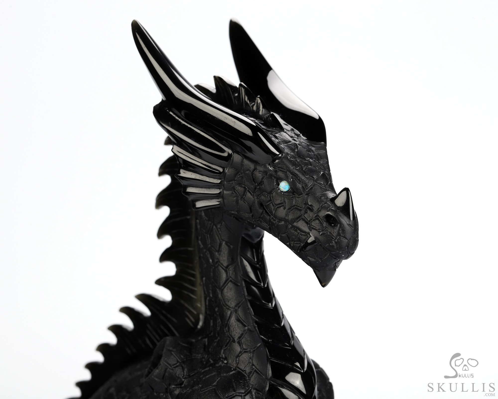 11.8" Black Obsidian Hand Carved Crystal Skull and Dragon, Detachable Wings, Fine Art Sculpture, Crystal Healing 11.8" Black Obsidian Hand Carved Crystal Skull and Dragon, Detachable Wings, Fine Art Sculpture, Crystal Healing
