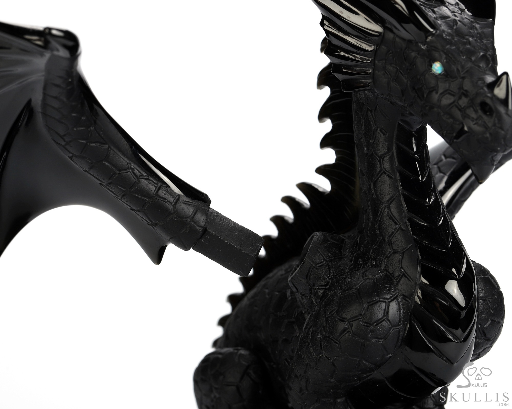 11.8" Black Obsidian Hand Carved Crystal Skull and Dragon, Detachable Wings, Fine Art Sculpture, Crystal Healing 11.8" Black Obsidian Hand Carved Crystal Skull and Dragon, Detachable Wings, Fine Art Sculpture, Crystal Healing