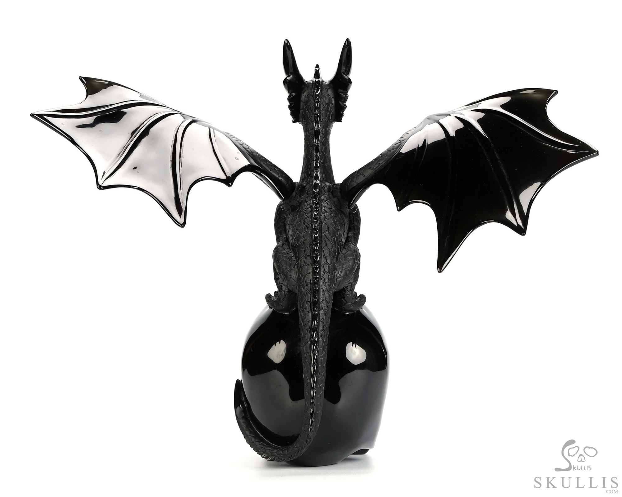 11.8" Black Obsidian Hand Carved Crystal Skull and Dragon, Detachable Wings, Fine Art Sculpture, Crystal Healing 11.8" Black Obsidian Hand Carved Crystal Skull and Dragon, Detachable Wings, Fine Art Sculpture, Crystal Healing