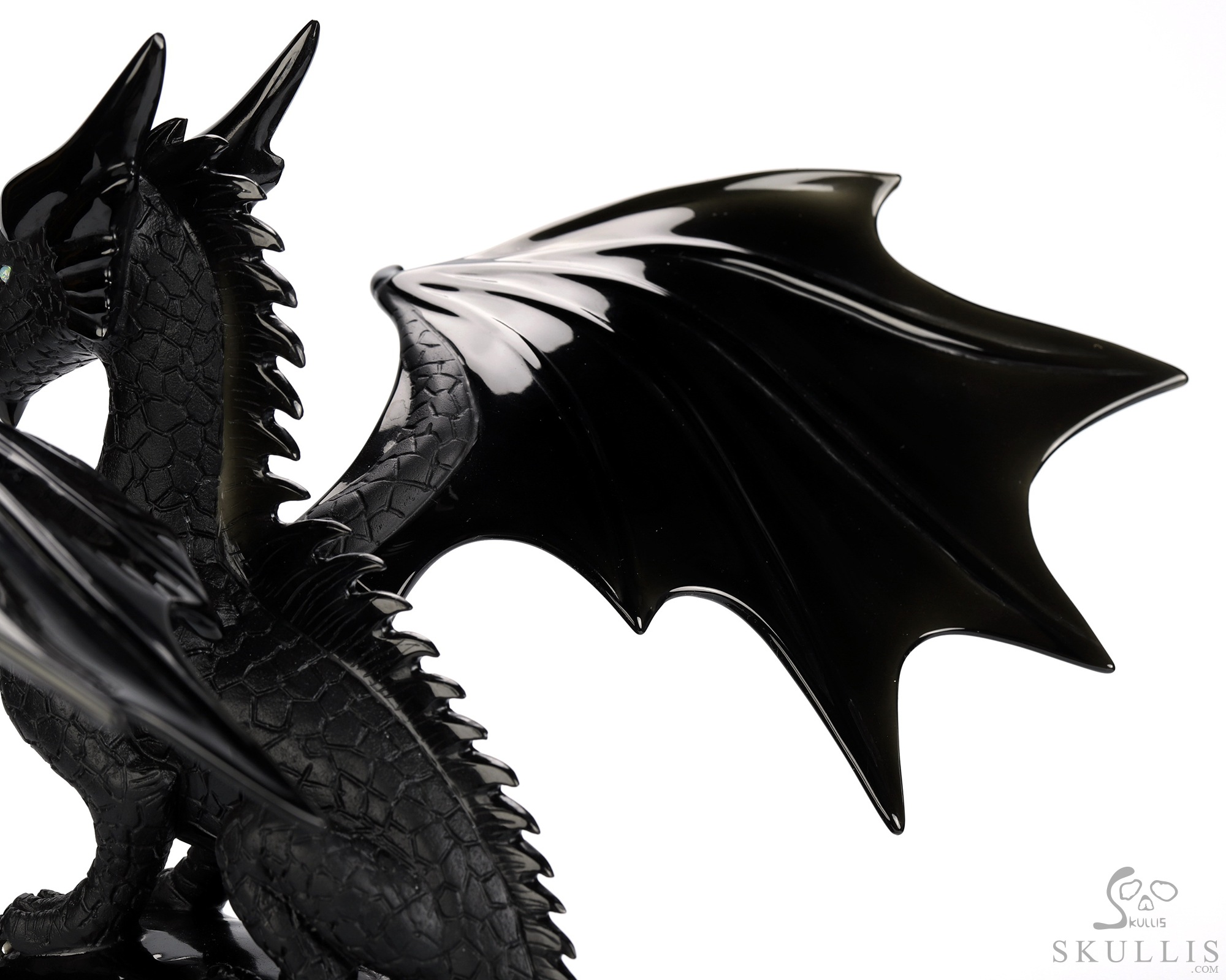 11.8" Black Obsidian Hand Carved Crystal Skull and Dragon, Detachable Wings, Fine Art Sculpture, Crystal Healing 11.8" Black Obsidian Hand Carved Crystal Skull and Dragon, Detachable Wings, Fine Art Sculpture, Crystal Healing