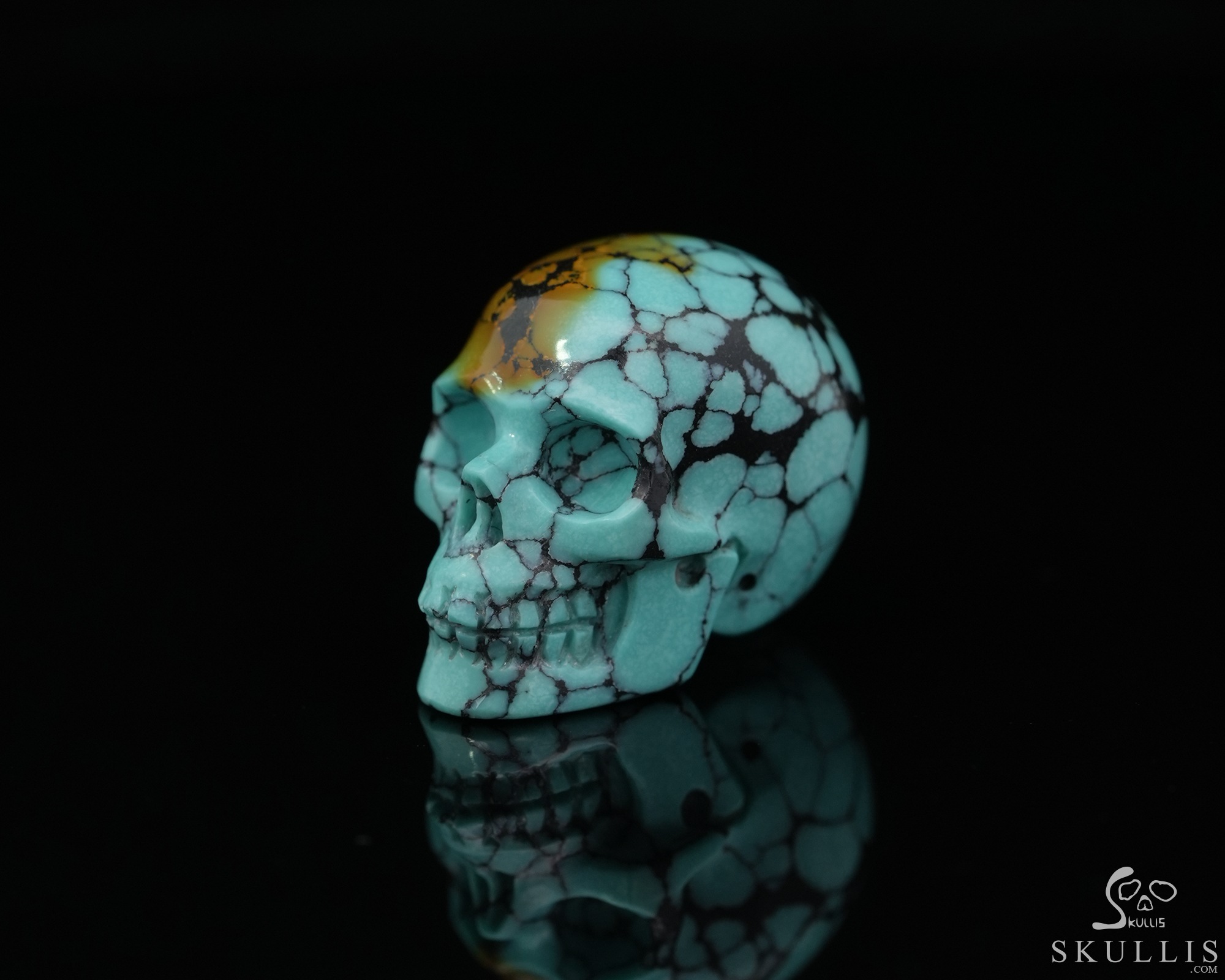 Gemstone 0.7" Spider web Turquoise Hand Carved Crystal Skull, Realistic, Crystal Healing Gemstone 0.7" Spider web Turquoise Hand Carved Crystal Skull, Realistic, Crystal Healing