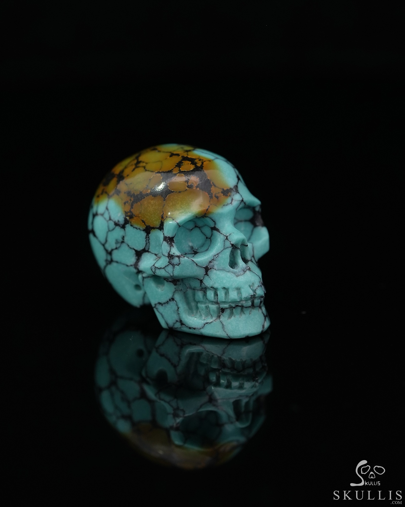 Gemstone 0.7" Spider web Turquoise Hand Carved Crystal Skull, Realistic, Crystal Healing Gemstone 0.7" Spider web Turquoise Hand Carved Crystal Skull, Realistic, Crystal Healing