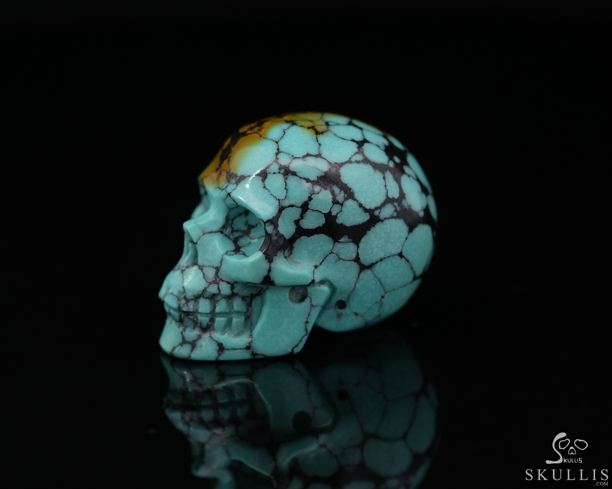 Gemstone 0.7" Spider web Turquoise Hand Carved Crystal Skull, Realistic, Crystal Healing Gemstone 0.7" Spider web Turquoise Hand Carved Crystal Skull, Realistic, Crystal Healing