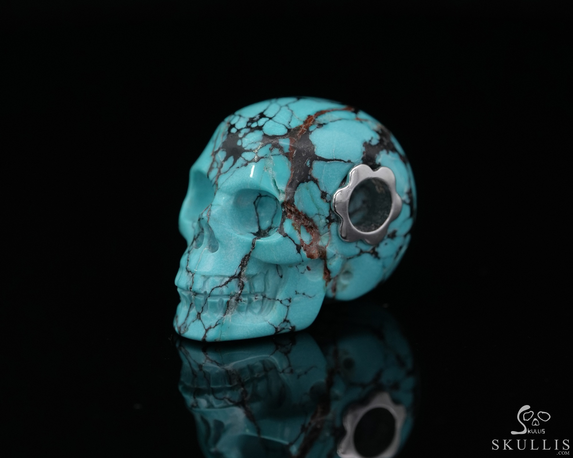 Gemstone Necklace of 0.7" Turquoise Hand Carved Crystal Skull Pendant, Skull Jewelry Gemstone Necklace of 0.7" Turquoise Hand Carved Crystal Skull Pendant, Skull Jewelry