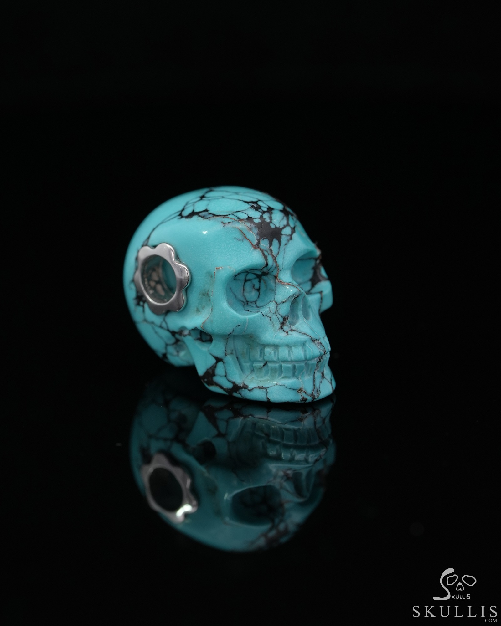Gemstone Necklace of 0.7" Turquoise Hand Carved Crystal Skull Pendant, Skull Jewelry Gemstone Necklace of 0.7" Turquoise Hand Carved Crystal Skull Pendant, Skull Jewelry