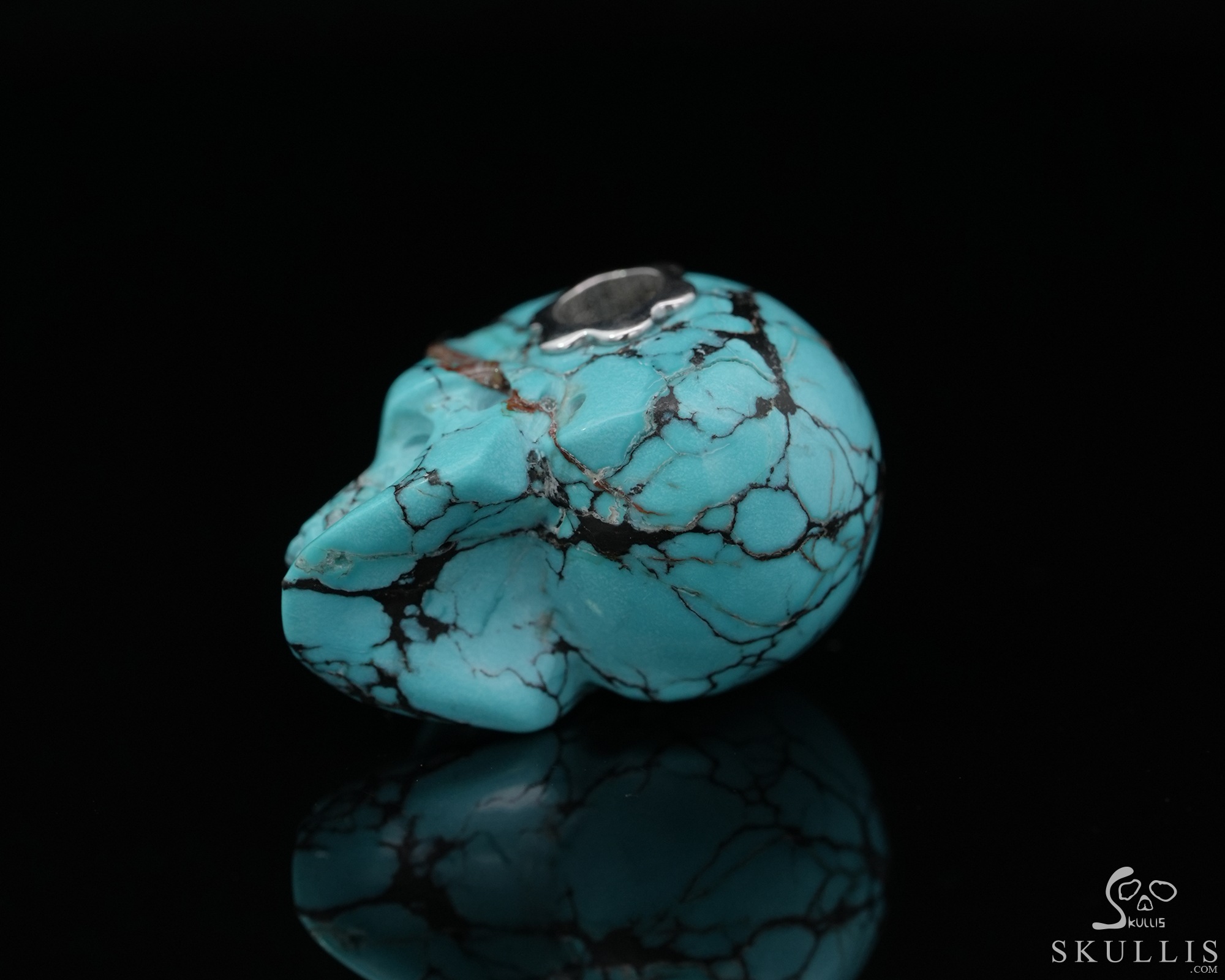 Gemstone Necklace of 0.7" Turquoise Hand Carved Crystal Skull Pendant, Skull Jewelry Gemstone Necklace of 0.7" Turquoise Hand Carved Crystal Skull Pendant, Skull Jewelry