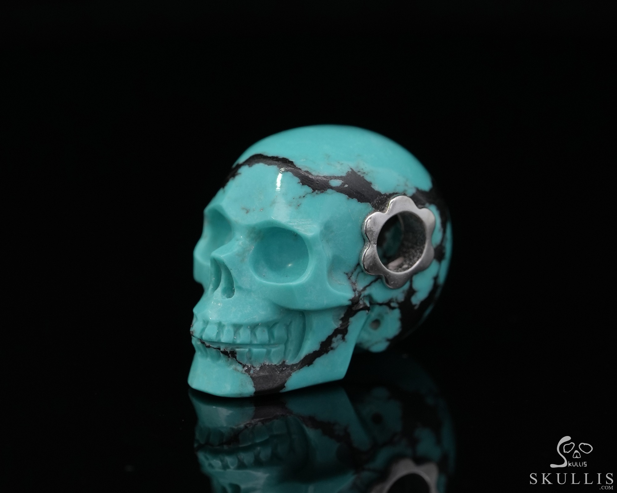 Gemstone Necklace of 0.7" Turquoise Hand Carved Crystal Skull Pendant, Skull Jewelry Gemstone Necklace of 0.7" Turquoise Hand Carved Crystal Skull Pendant, Skull Jewelry