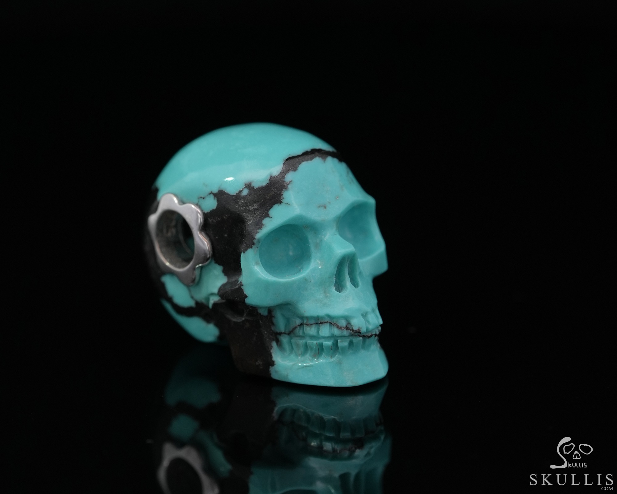 Gemstone Necklace of 0.7" Turquoise Hand Carved Crystal Skull Pendant, Skull Jewelry Gemstone Necklace of 0.7" Turquoise Hand Carved Crystal Skull Pendant, Skull Jewelry