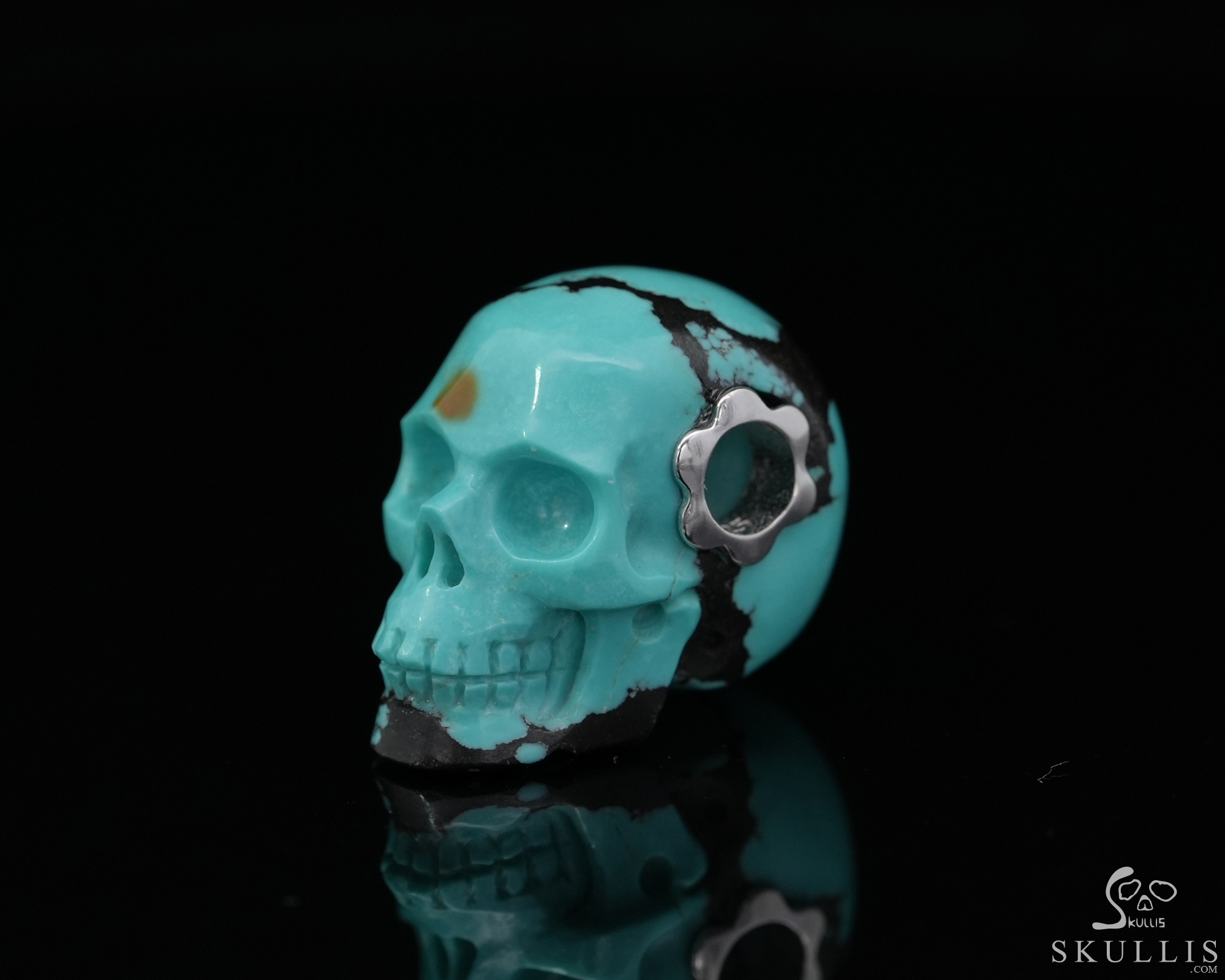 Gemstone Necklace of 0.7" Turquoise Hand Carved Crystal Skull Pendant, Skull Jewelry Gemstone Necklace of 0.7" Turquoise Hand Carved Crystal Skull Pendant, Skull Jewelry